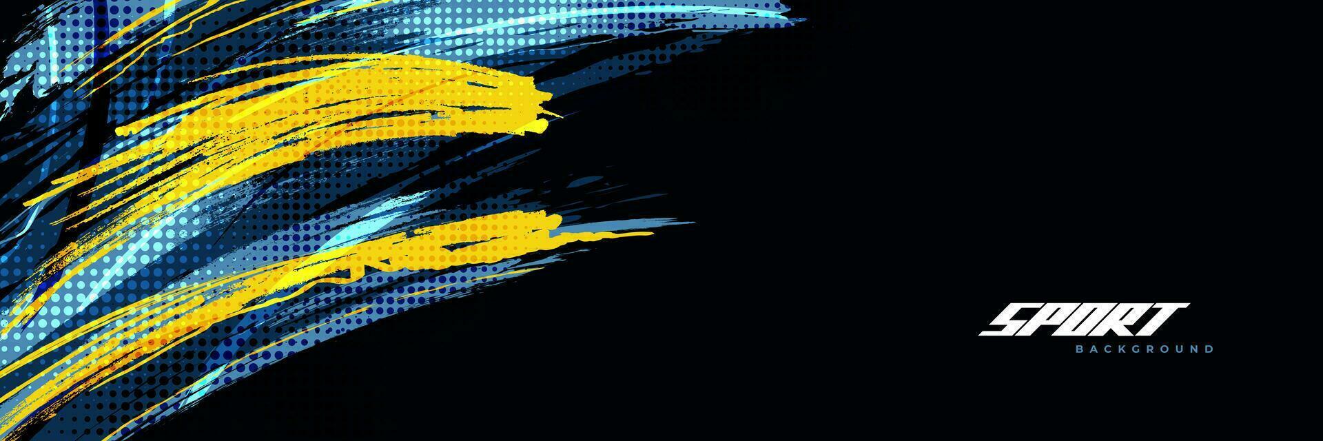 Abstract Brush Background Dominated by Blue and Yellow Color with Halftone Effect. Brush Stroke Illustration for Banner, Poster, or Sports Background. Scratch and Texture Elements For Design vector