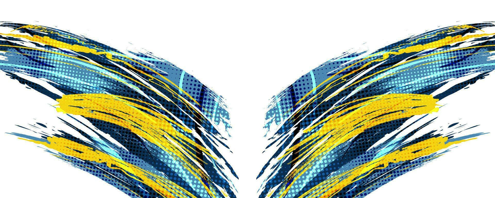 Abstract Brush Background Dominated by Blue and Yellow Color with Halftone Effect. Brush Stroke Illustration for Banner, Poster, or Sports Background. Scratch and Texture Elements For Design vector