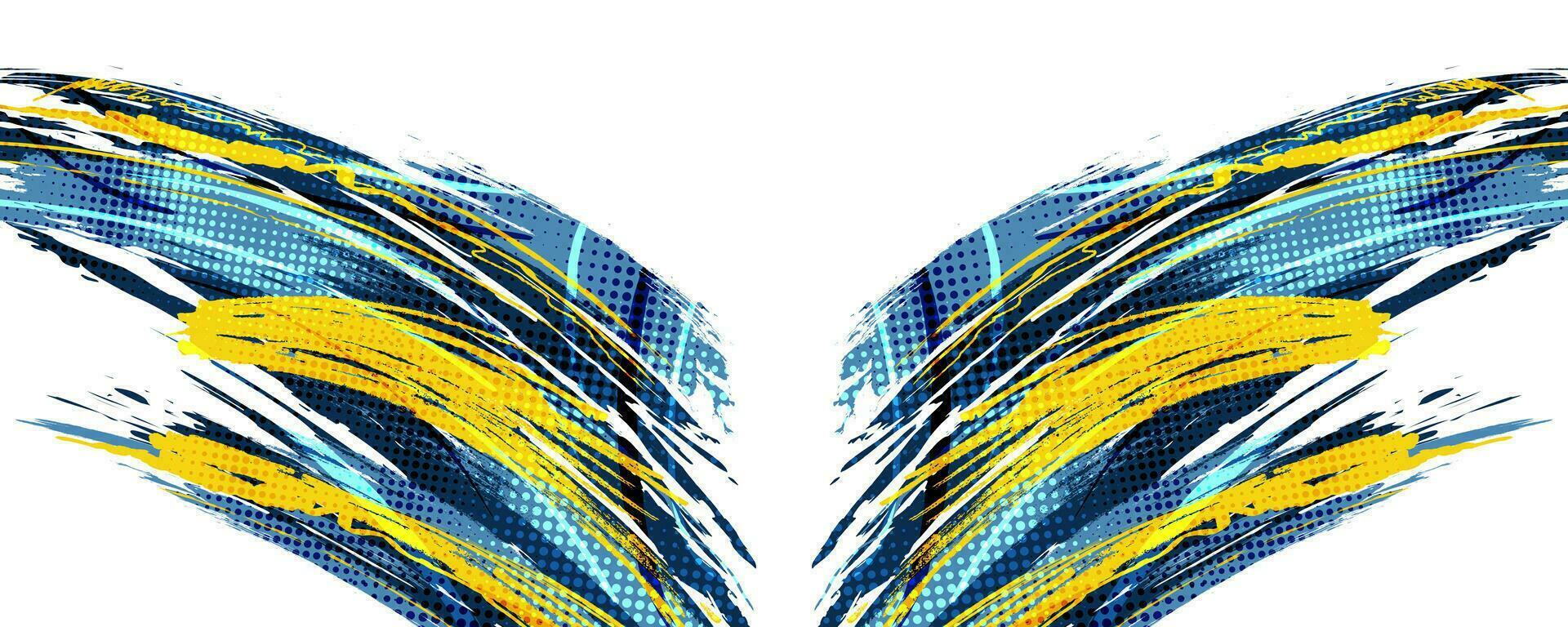 Abstract Brush Background Dominated by Blue and Yellow Color with Halftone Effect. Brush Stroke Illustration for Banner, Poster, or Sports Background. Scratch and Texture Elements For Design vector