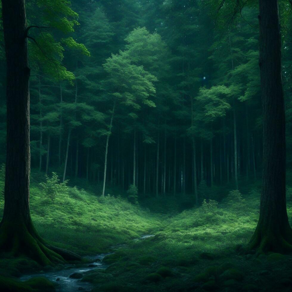 Idyllic Daylight Forest Landscape, Ai Generative photo
