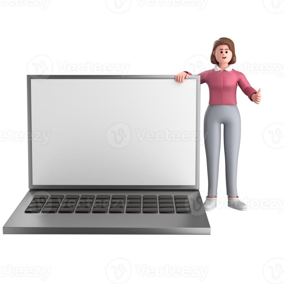 3d black business woman executive wearing a green suit pose standing with laptop, tablet, mobile phone, megaphone, 3d rendering png