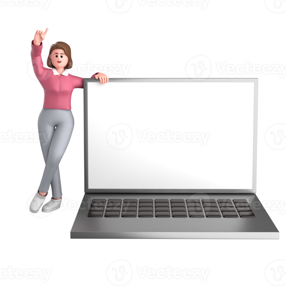 3d black business woman executive wearing a green suit pose standing with laptop, tablet, mobile phone, megaphone, 3d rendering png