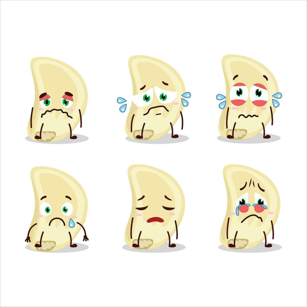 Slice of garlic cartoon character with sad expression vector