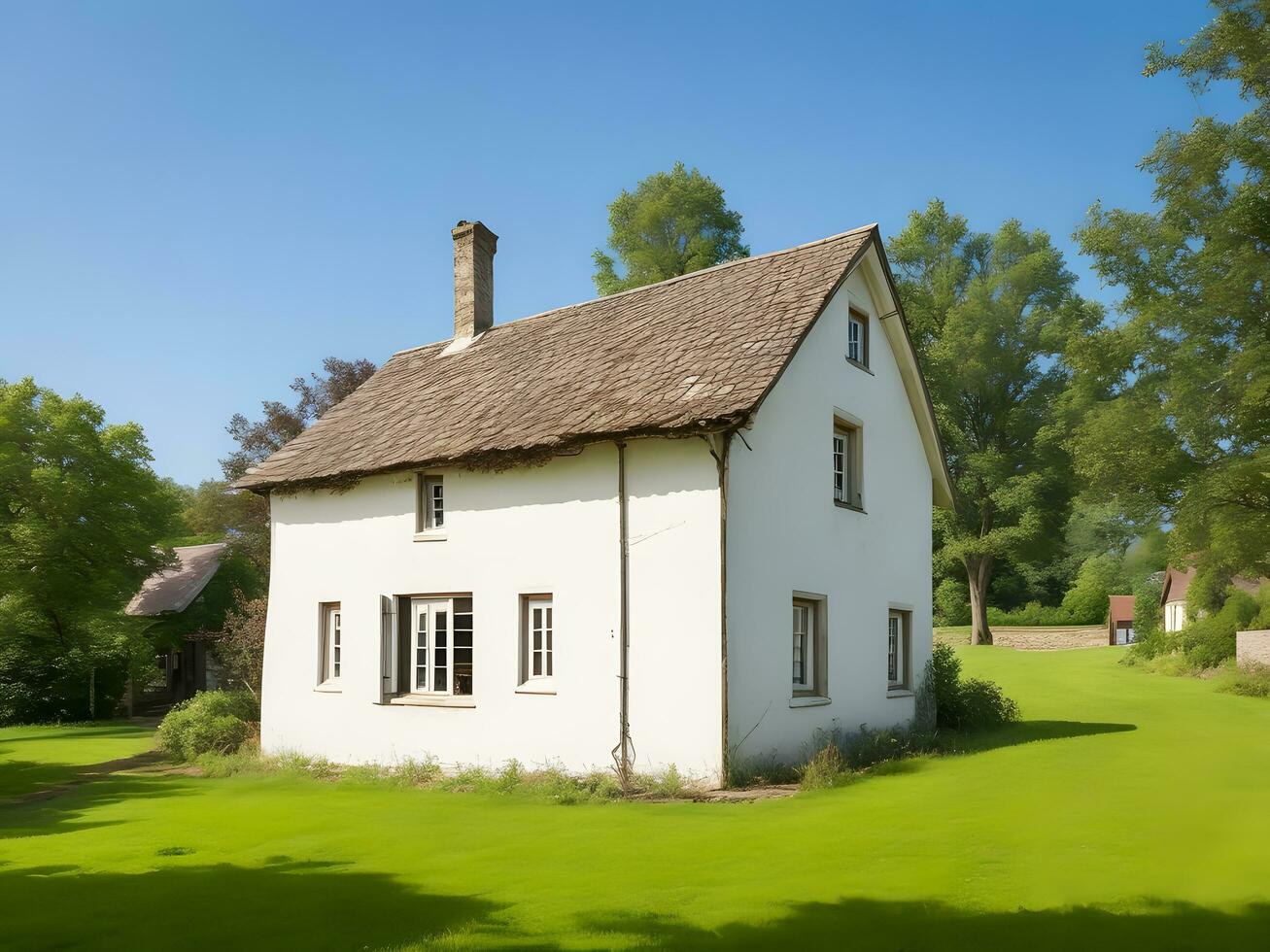 Serene Rustic Retreat Natural Countryside Scene with Rustic Farmhouse Details, Ai Generative photo