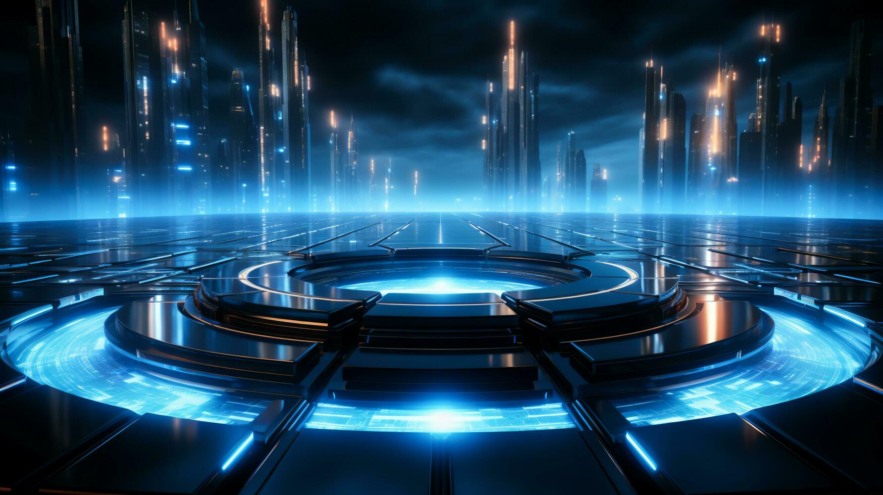 Technology Background With Design Neon, Generative Ai photo