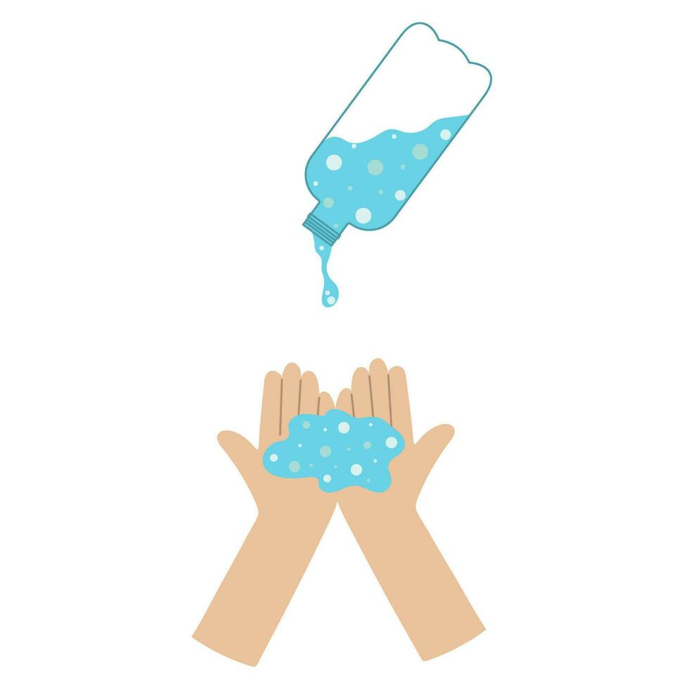 Washing hands from a plastic bottle. Drinking water, wash. Resource conservation vector
