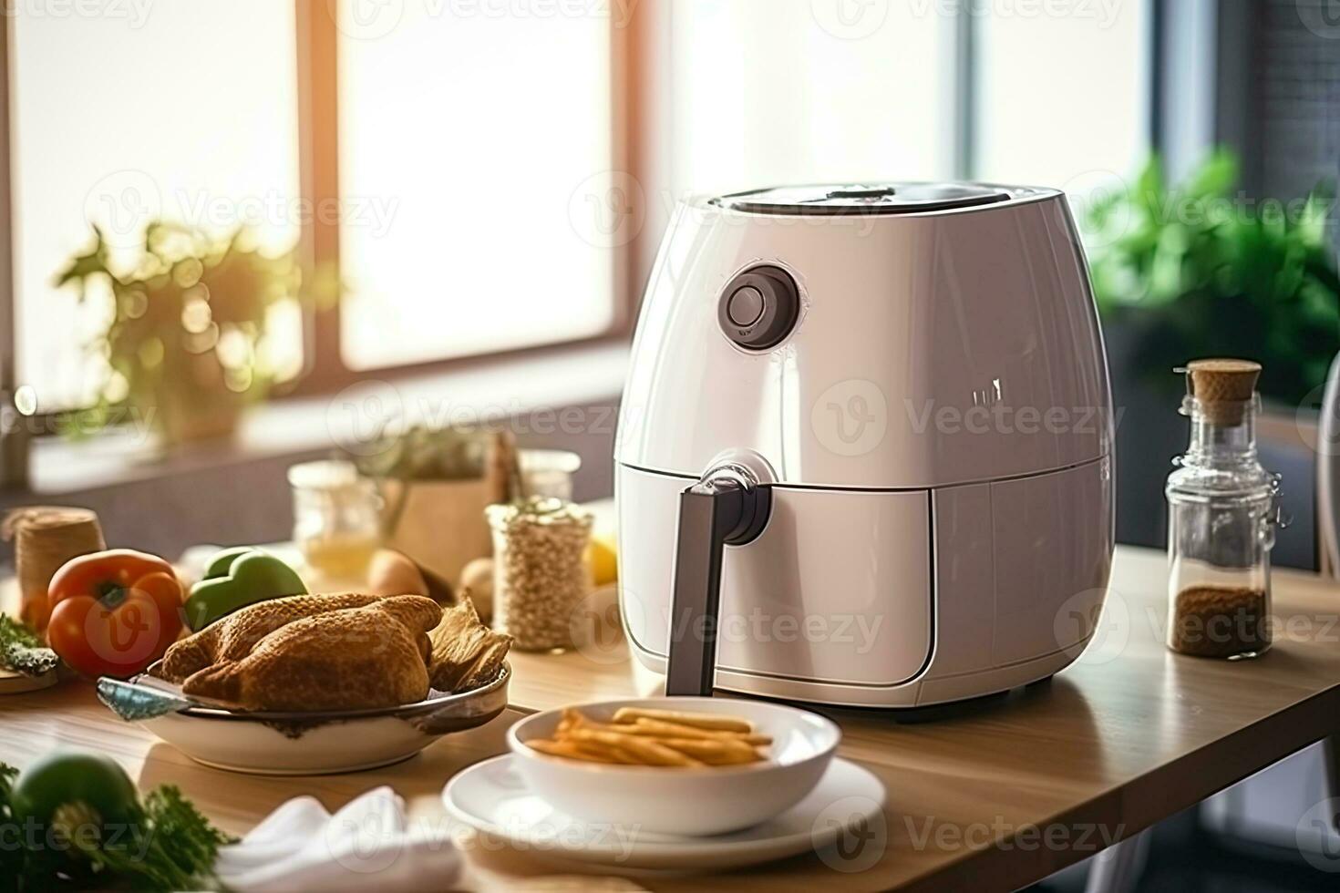 air fryer appliance is on white marble table in nice interior design  kitchen dinning room of house. Generative Ai 28243647 Stock Photo at  Vecteezy