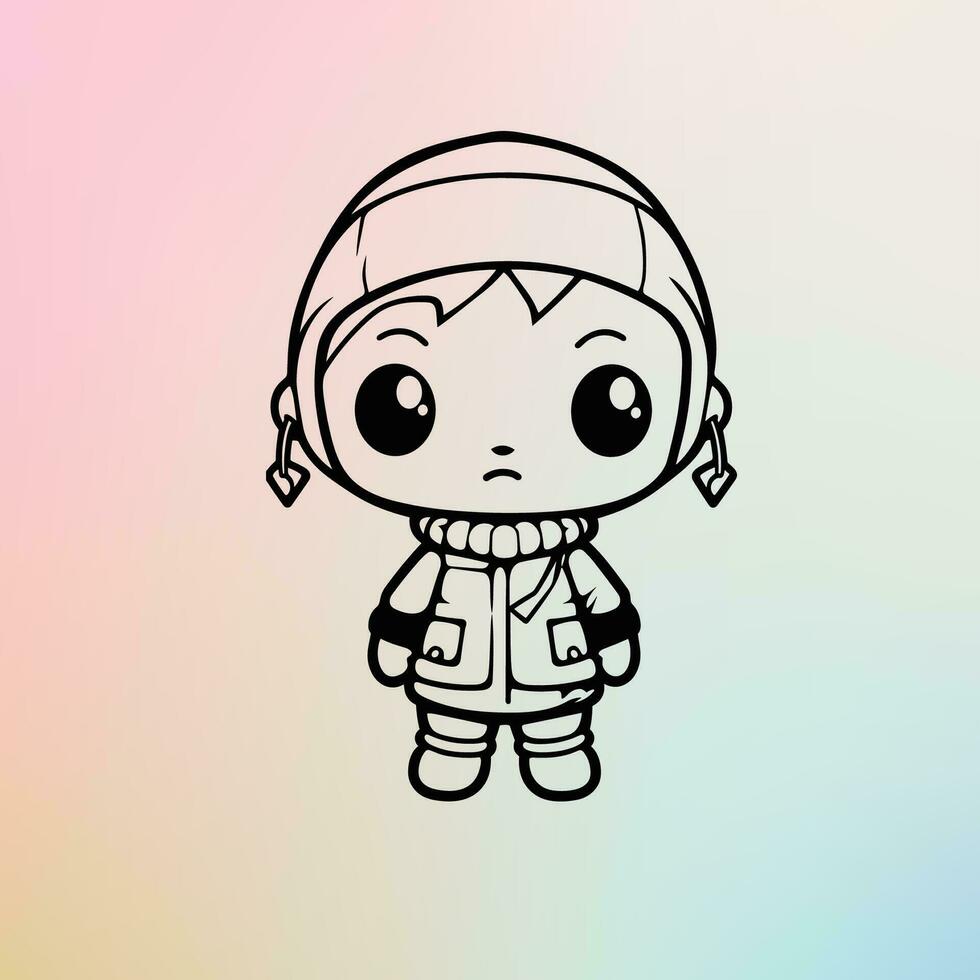 dibujos animados personaje con auriculares y chaqueta vector