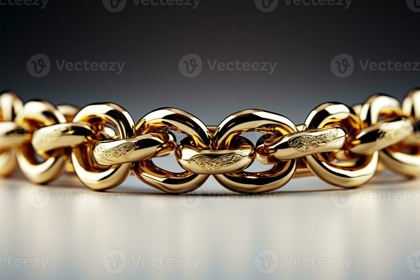 Chain with gold link, white background - strong connection AI Generated photo