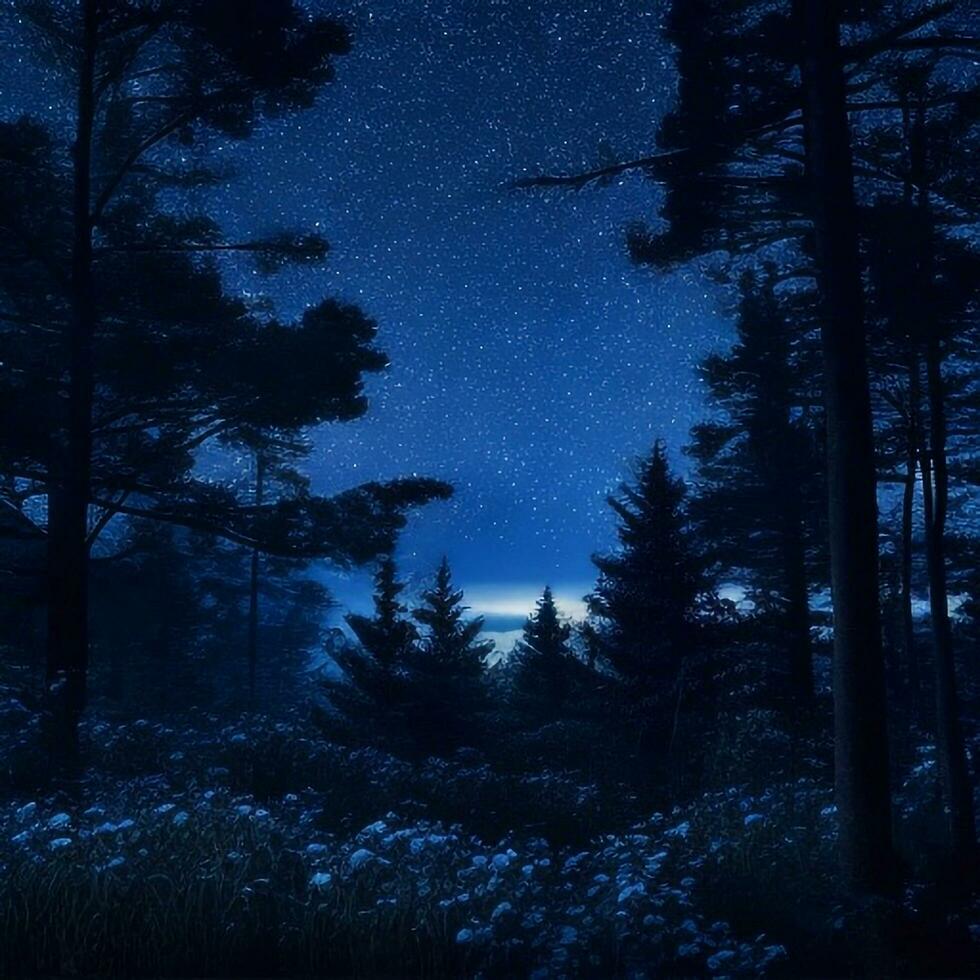 Mystical Moonlit Forest  Serene Nature Night Background, Ai Generative photo