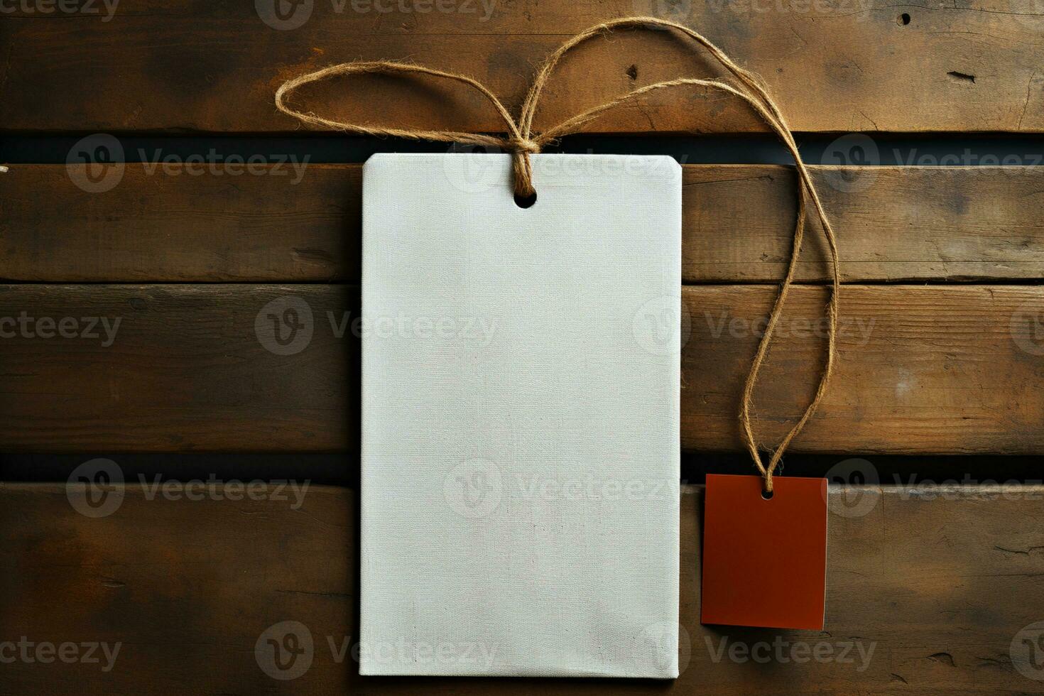 Blank branding template, white label tag on cloth background AI Generated photo