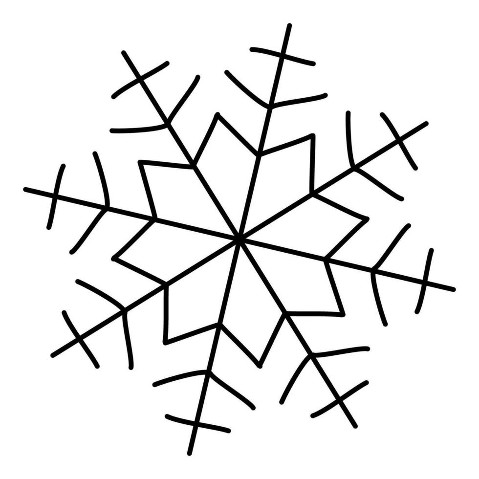 Vector linear Snowflake. Simple and primitive geometry illustration isolated on white background for design and graphic art. Line Winter element for postcard, Card, Banner, poster, flyer.