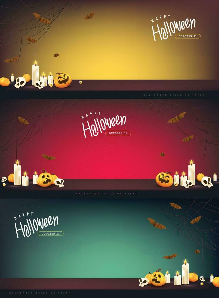 Set of banner Happy Halloween with festive decoration and copy space for product vector