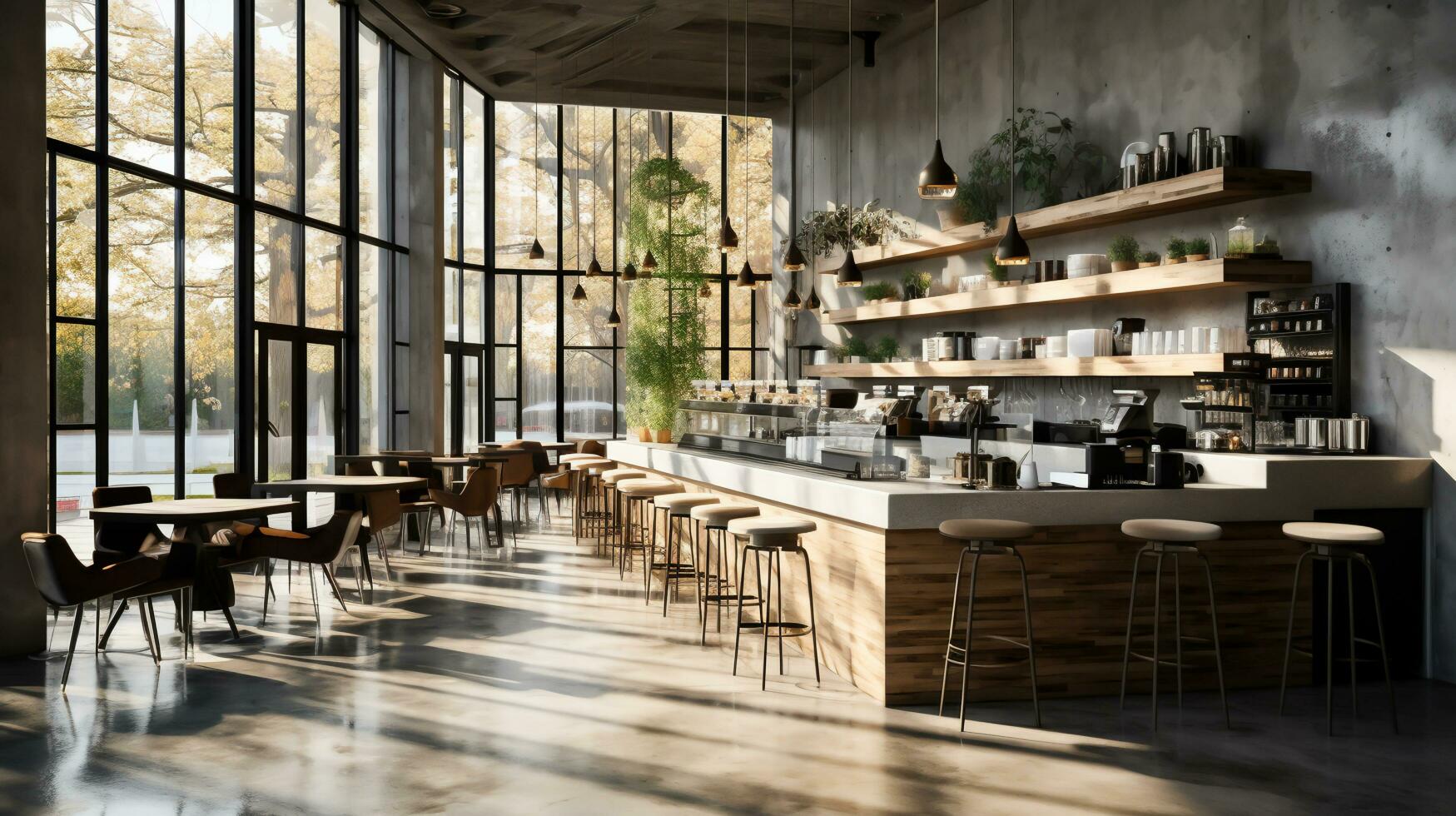 Rustic Coffee Shop Interior Design for Coffee Lovers, Generative Ai photo