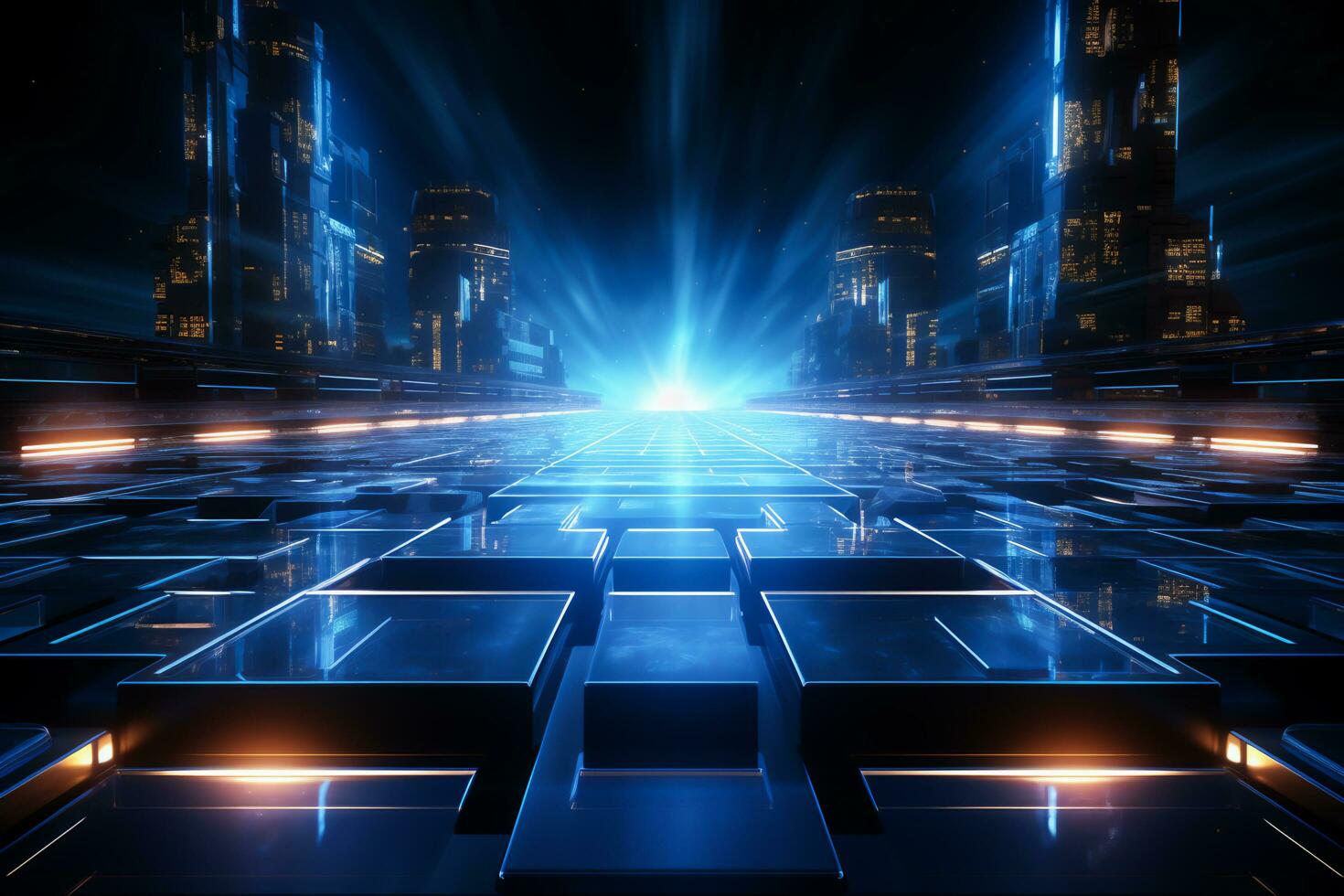 Technology Background With Design Neon, Generative Ai photo
