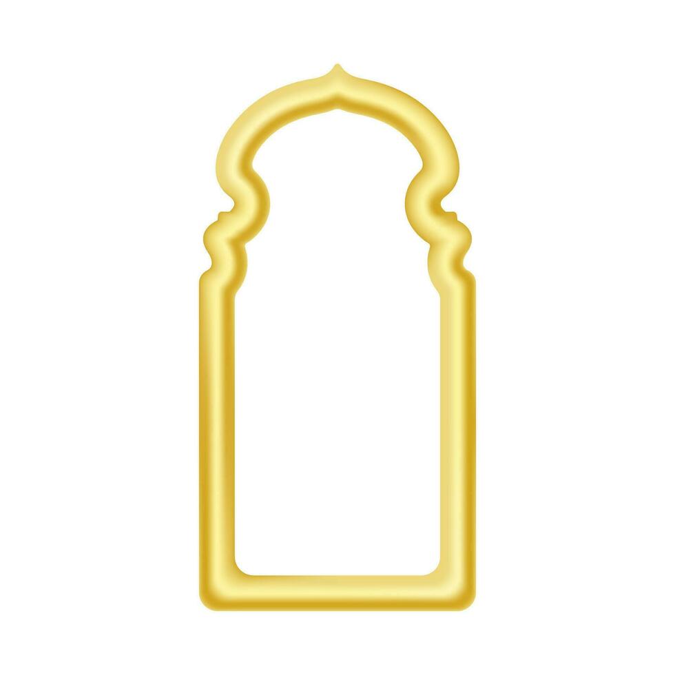 Golden frame in oriental style. Islamic gold arch. Vector illustration.