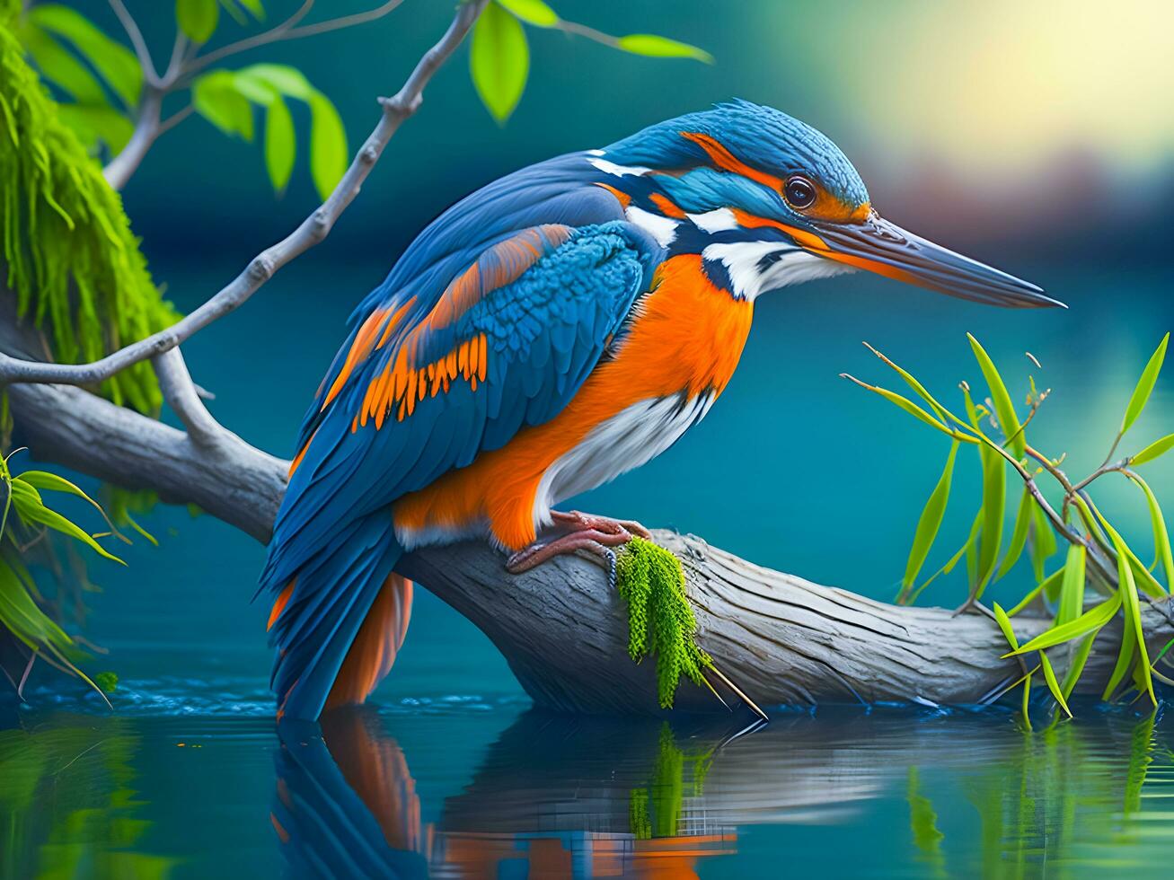 kingfisher beautiful colors on the branches in nature. ai generated photo