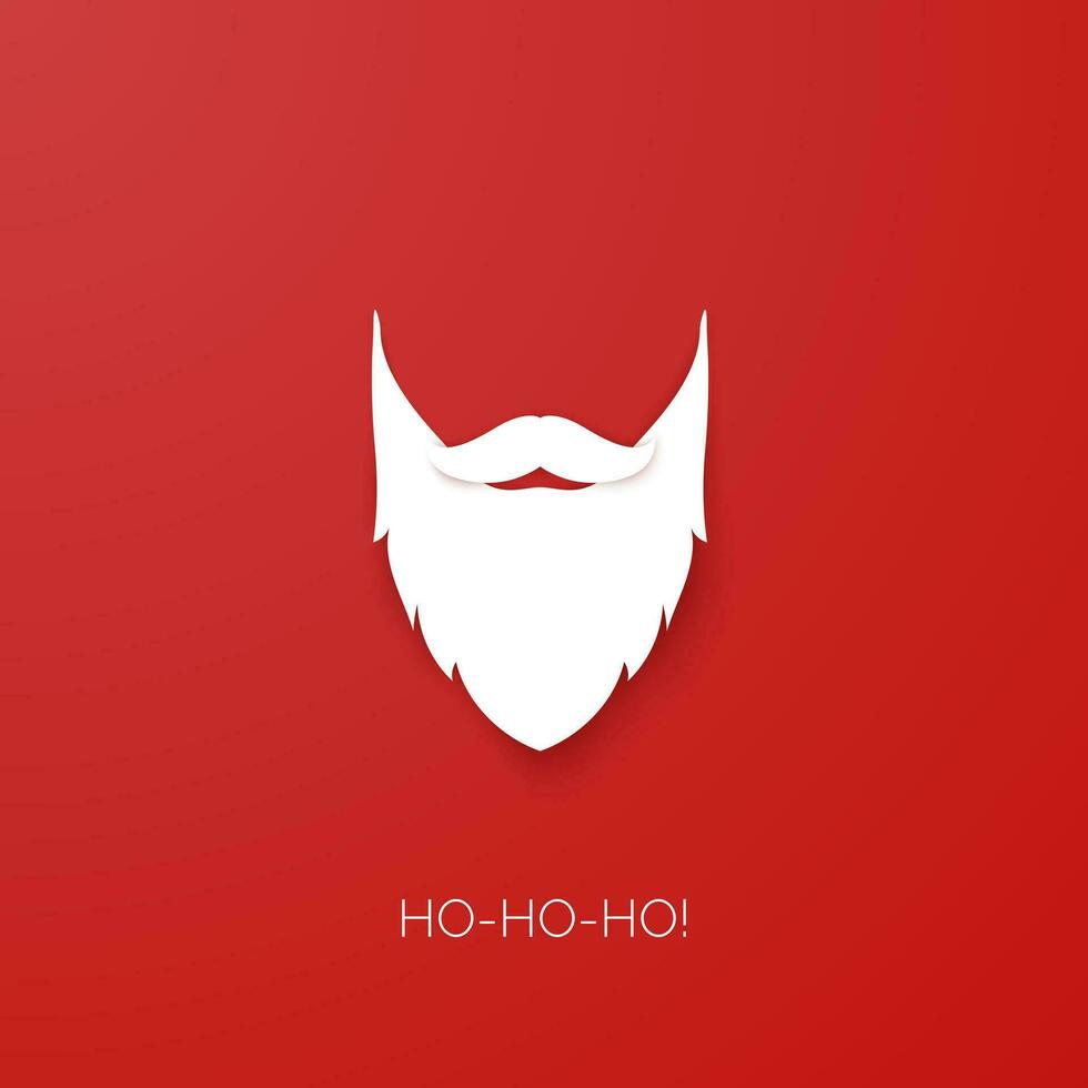 Santa Claus beard silhouette isolated on red background. Holiday greeting card design element. Vector illustration