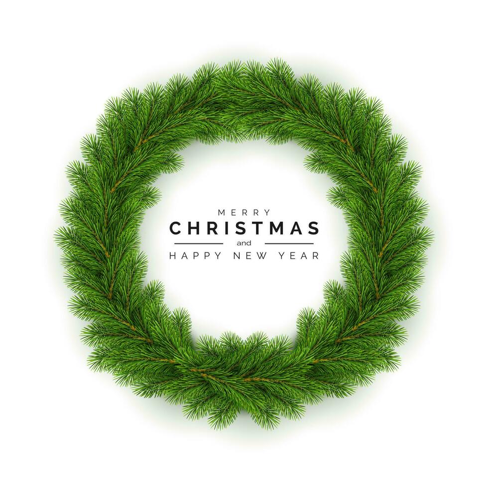 Christmas Wreath. Holiday Decoration Element on White Background. Traditional Pine Round Garland. Vector illustration