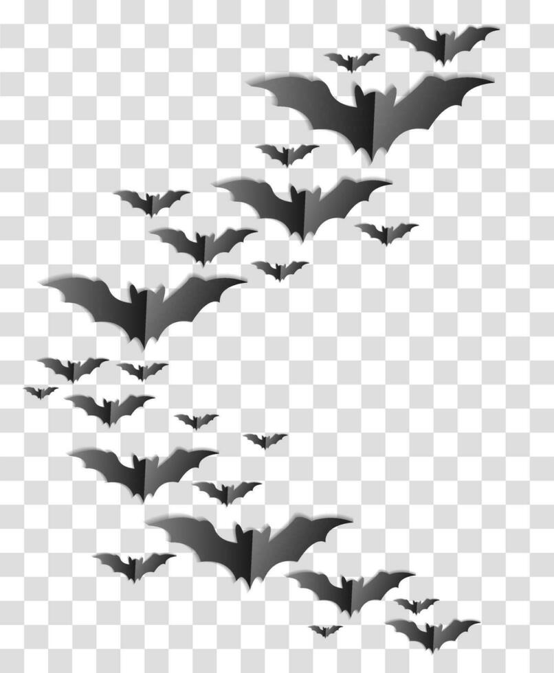 Halloween party banner , group of bats in paper cute style isolated on png, sale banner template, website, poster, vector illustration