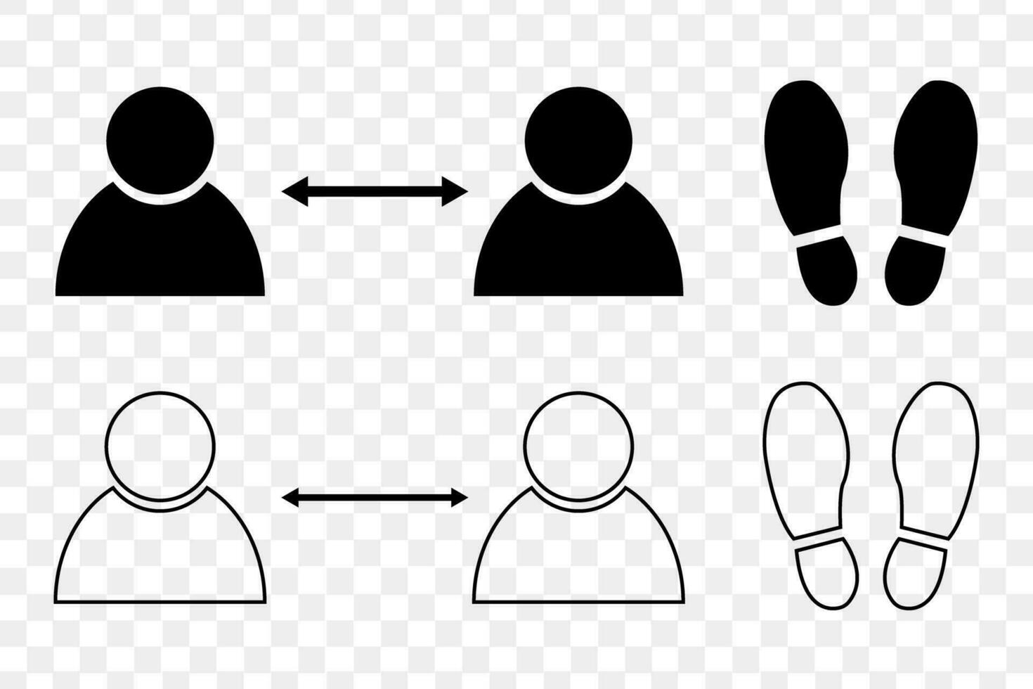 Social distance icons in line and flat design. Footprint waiting point sticker. vector