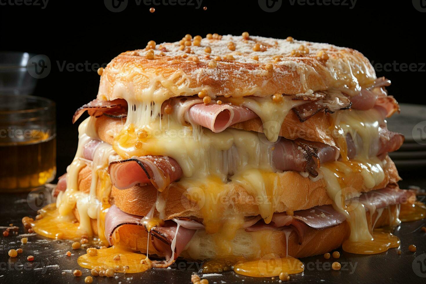 Ham and cheese embrace in a golden Monte Cristo symphony AI Generated photo
