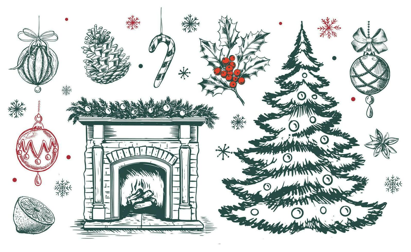 conjunto de navidad en estilo boceto. ilustración dibujada a mano vector