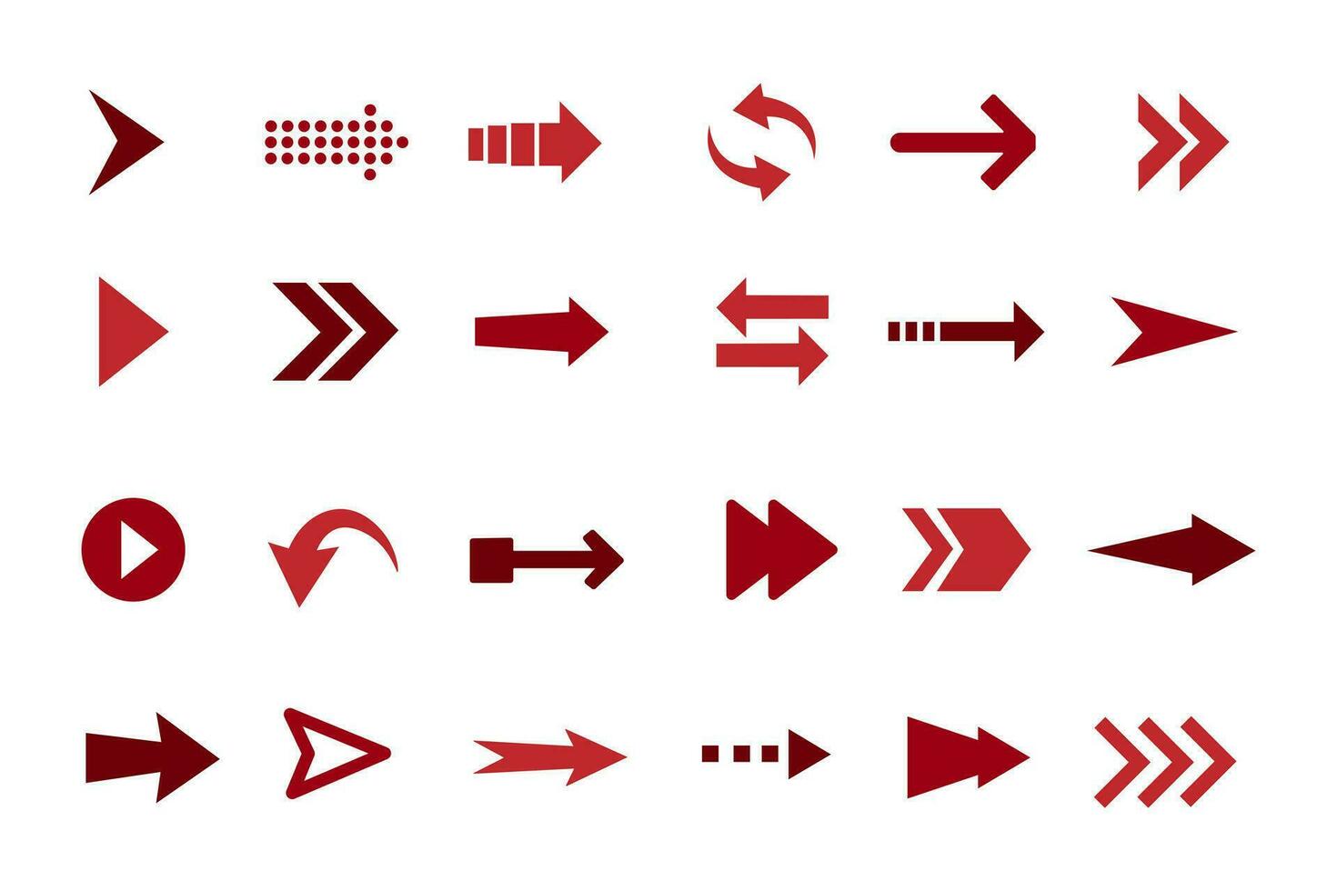 Arrows set icons. A collection of arrows designed in different ways. Isolated vector illustration.