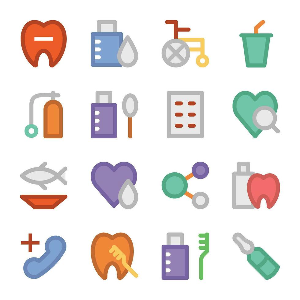 Pack of Medical and Health Flat Icons vector