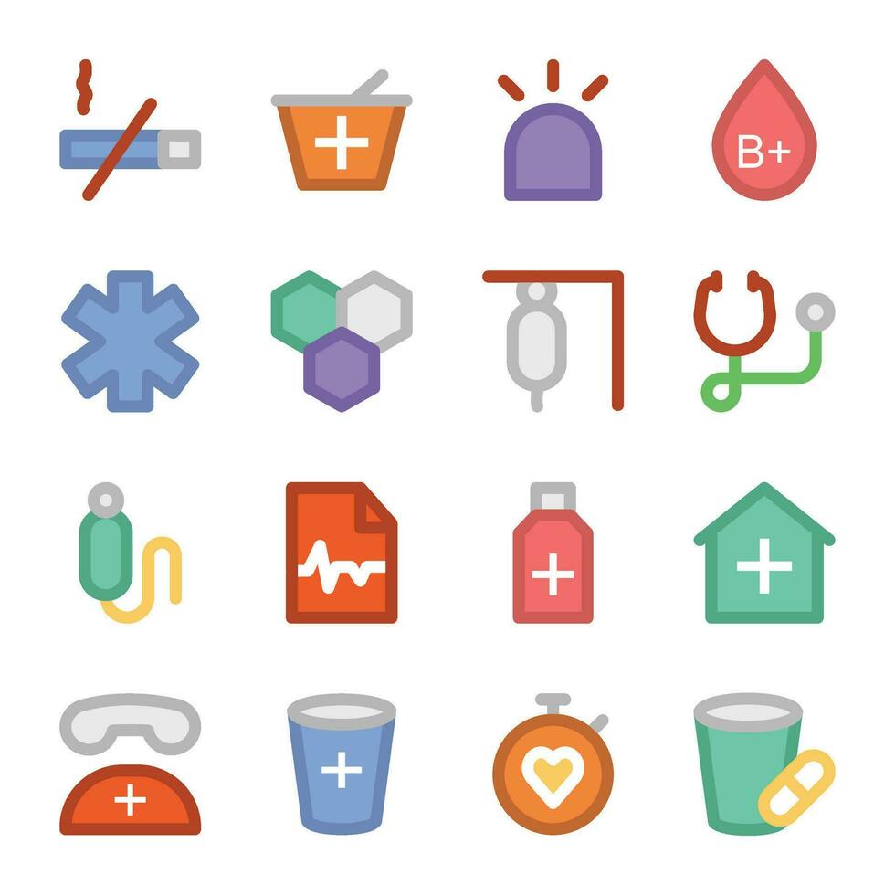 Set of Health and Drugs Flat Icons vector