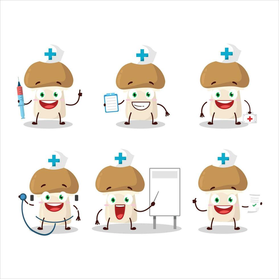 Doctor profession emoticon with champignon cartoon character vector