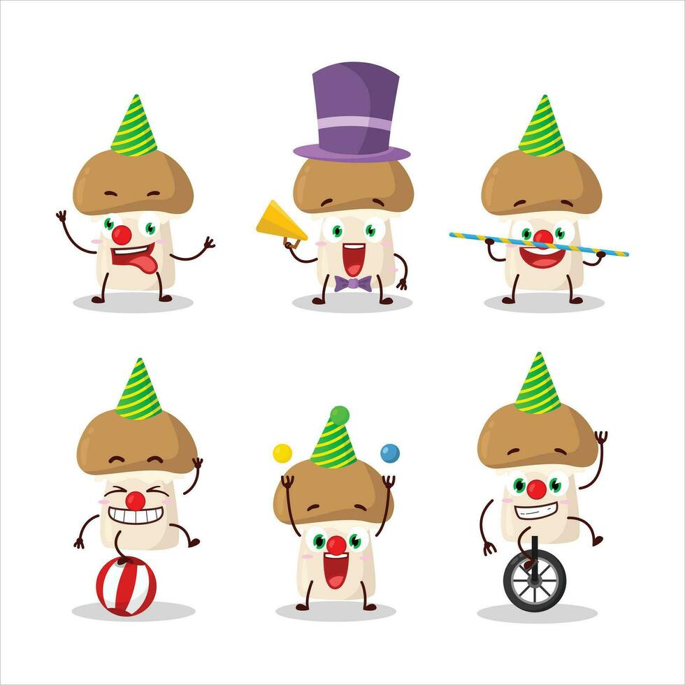 Cartoon character of champignon with various circus shows vector