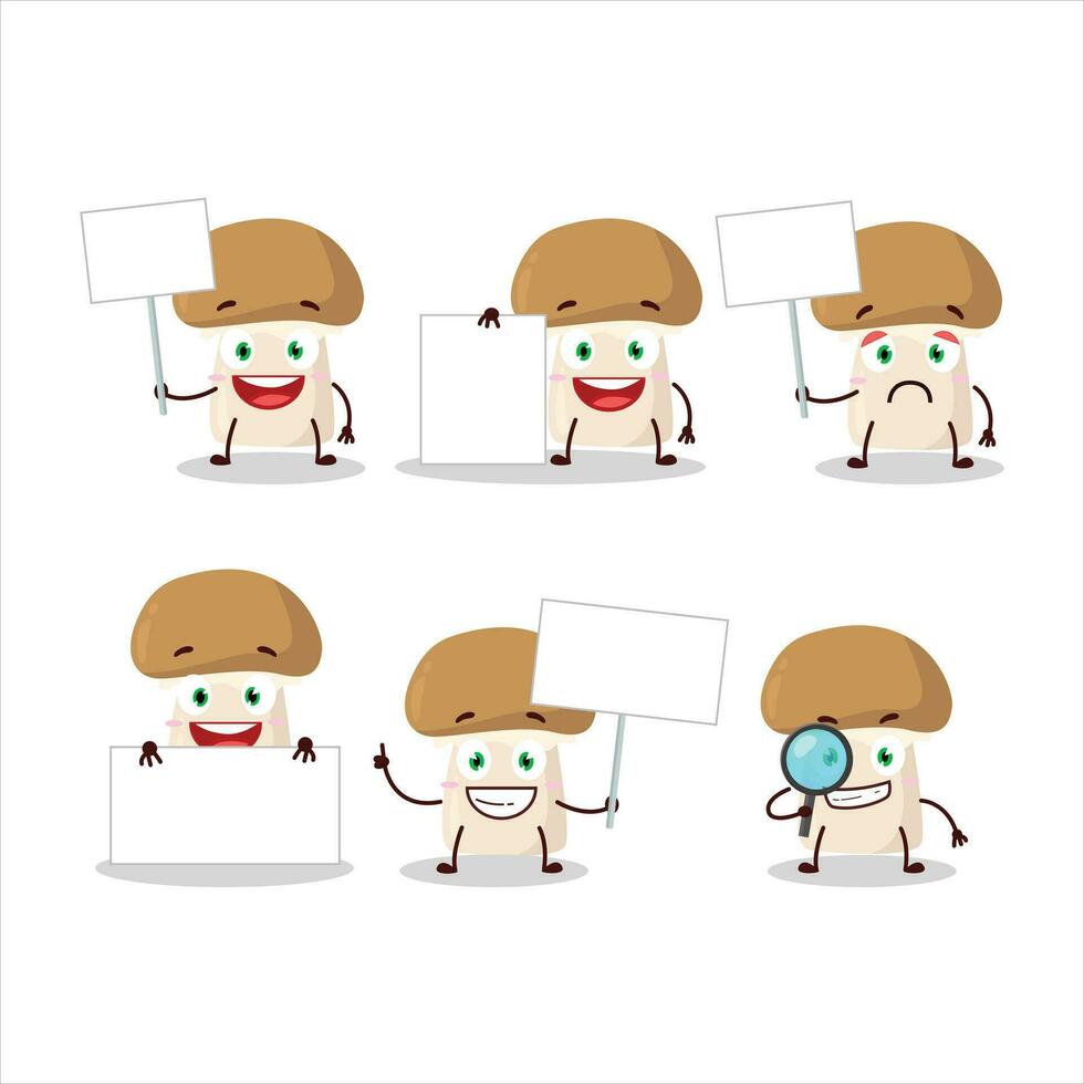 Champignon cartoon in character bring information board vector