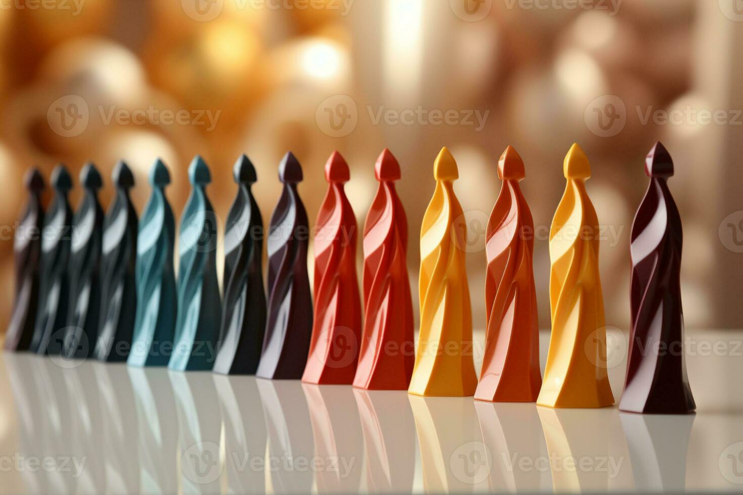 3D people in a row - teamwork, leadership icons AI Generated photo
