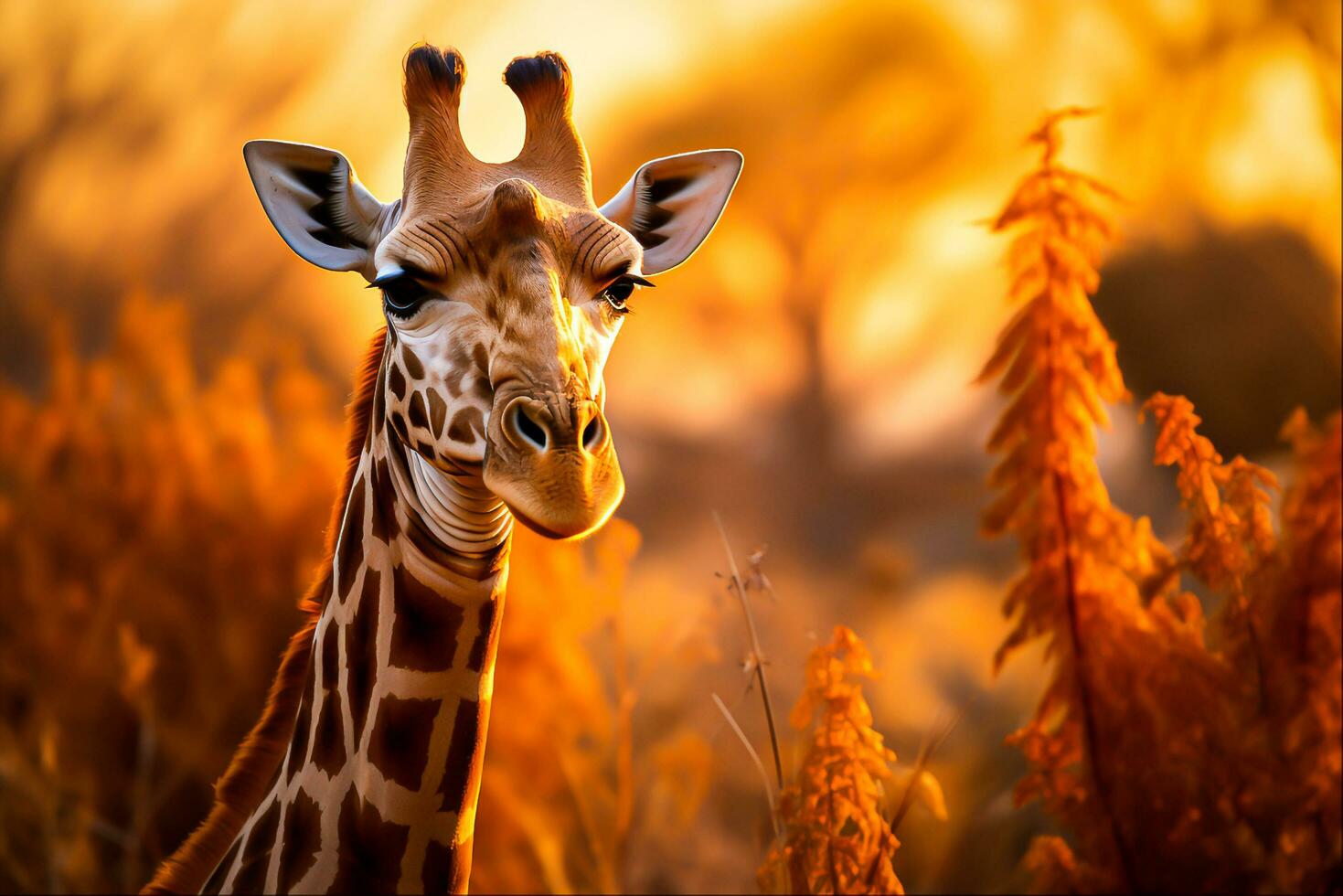 Giraffe in the field, Generative Ai photo