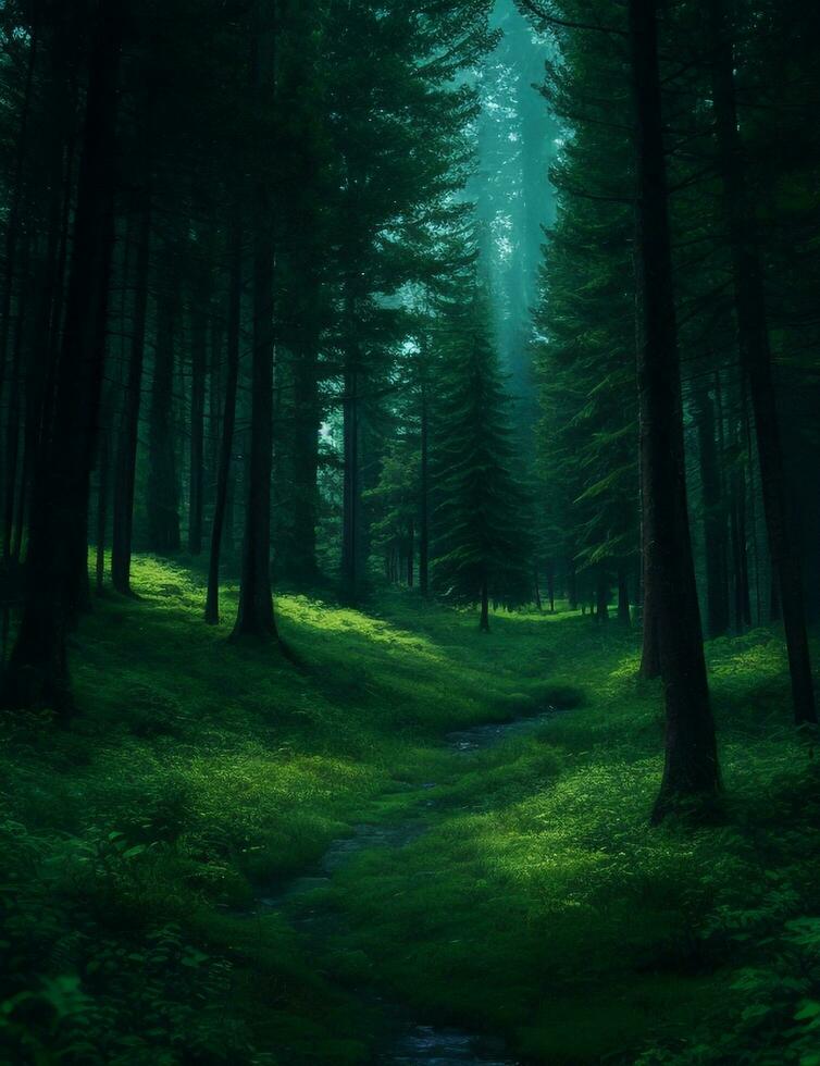 Idyllic Daylight Forest Landscape, Ai Generative photo