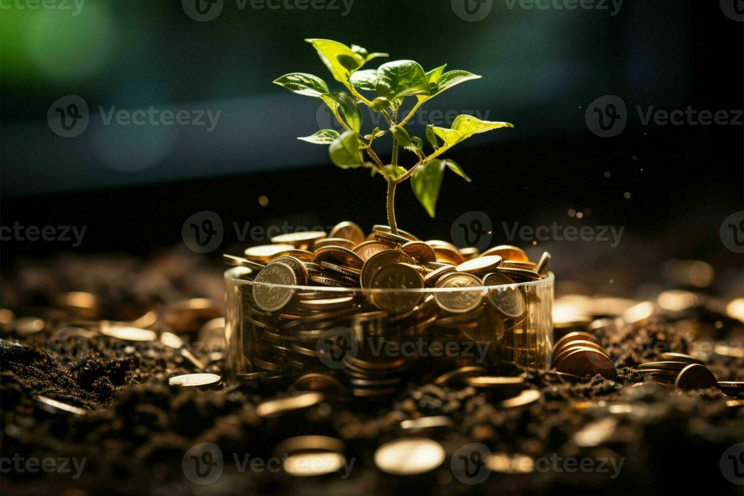 Nature's investment, money grows like a tree in fertile soil, business thrives AI Generated photo