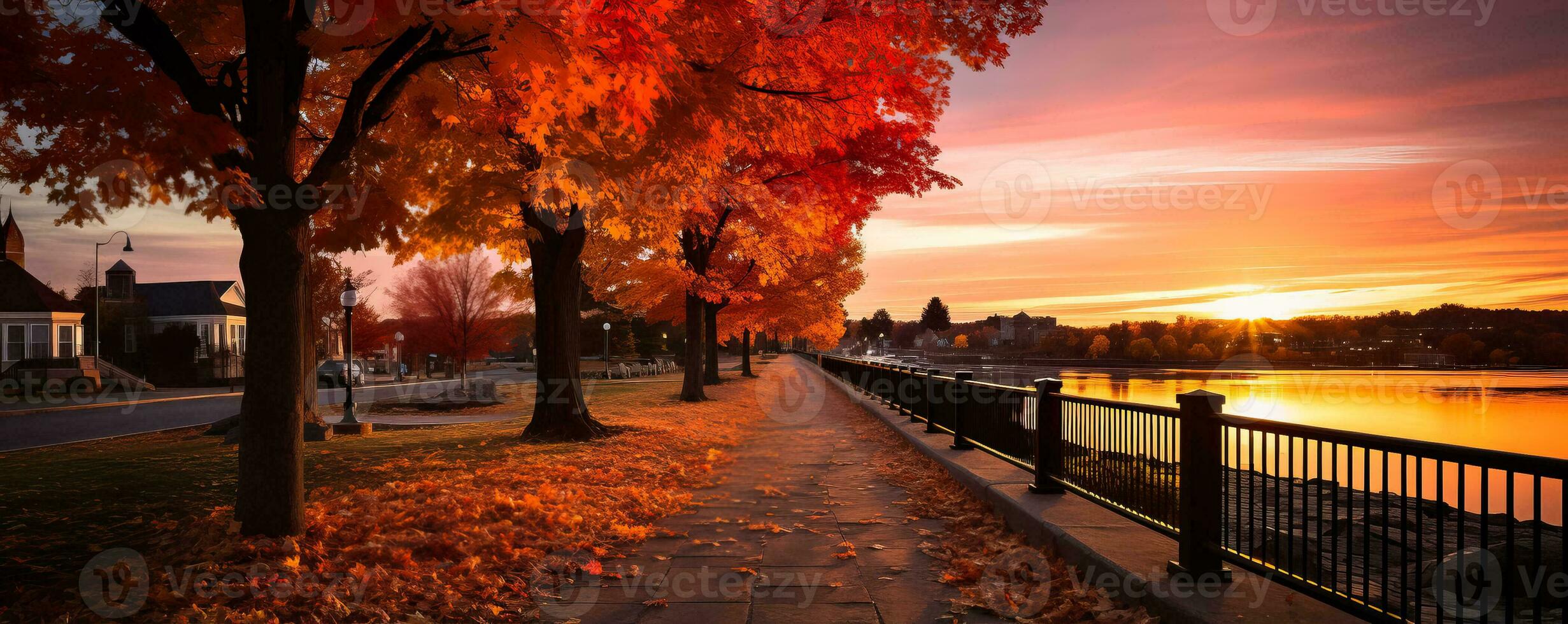 capturar el caprichoso encanto de otoño esta foto vitrinas un pintoresco pequeño pueblo adornado en vibrante acuarela matices