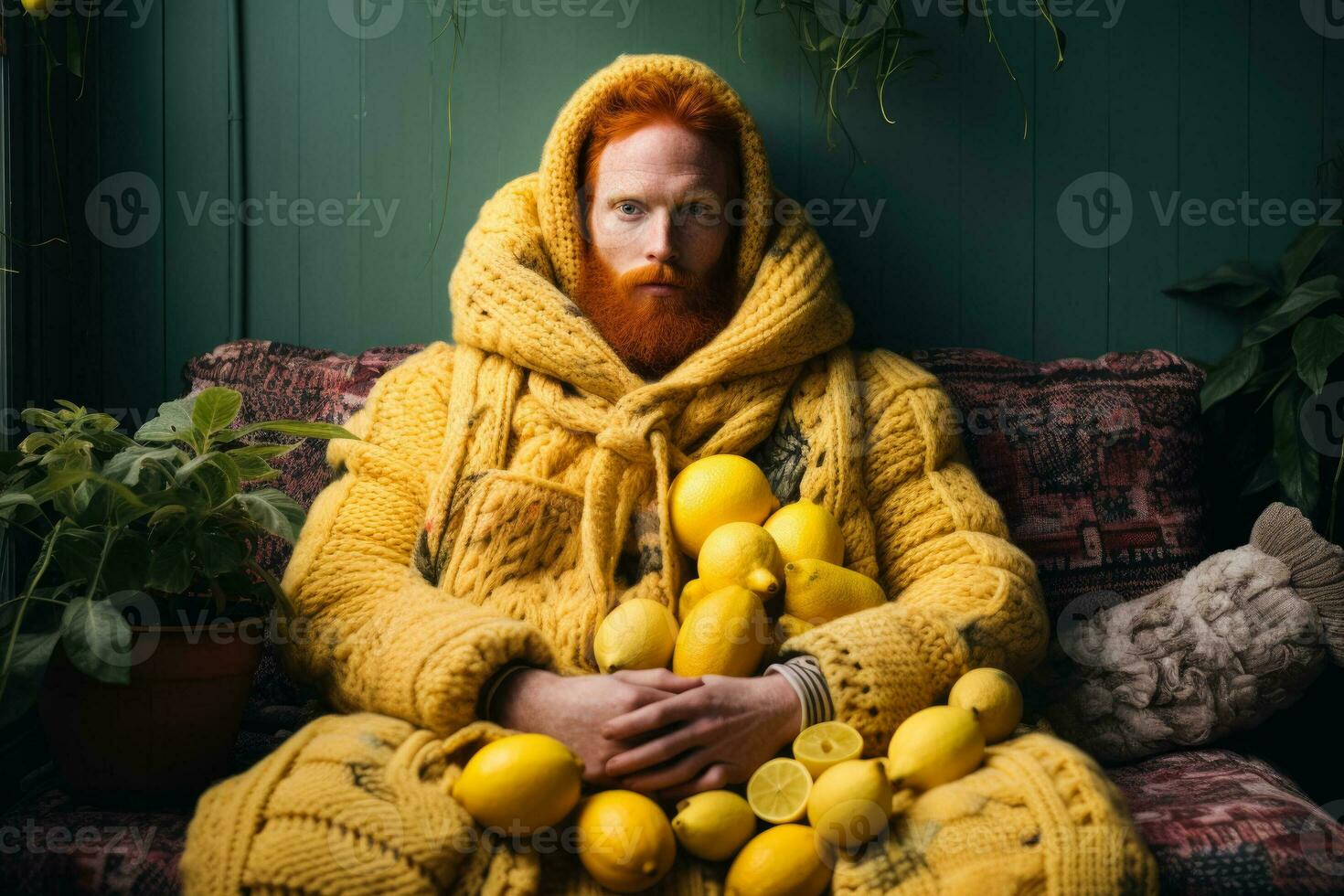 hombre en acogedor tartán hecho desde limones y jengibre foto