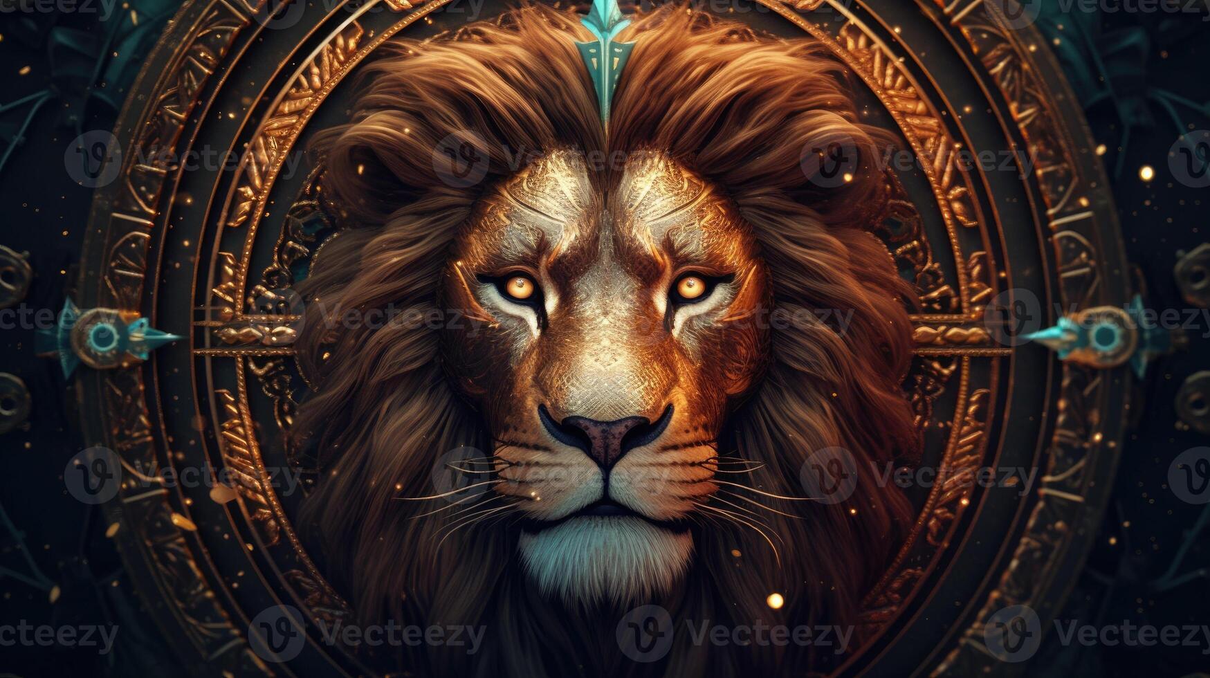 Astrology calendar. Leo magical zodiac sign astrology. Esoteric horoscope and fortune telling concept. Leo zodiac in universe. Generative AI photo