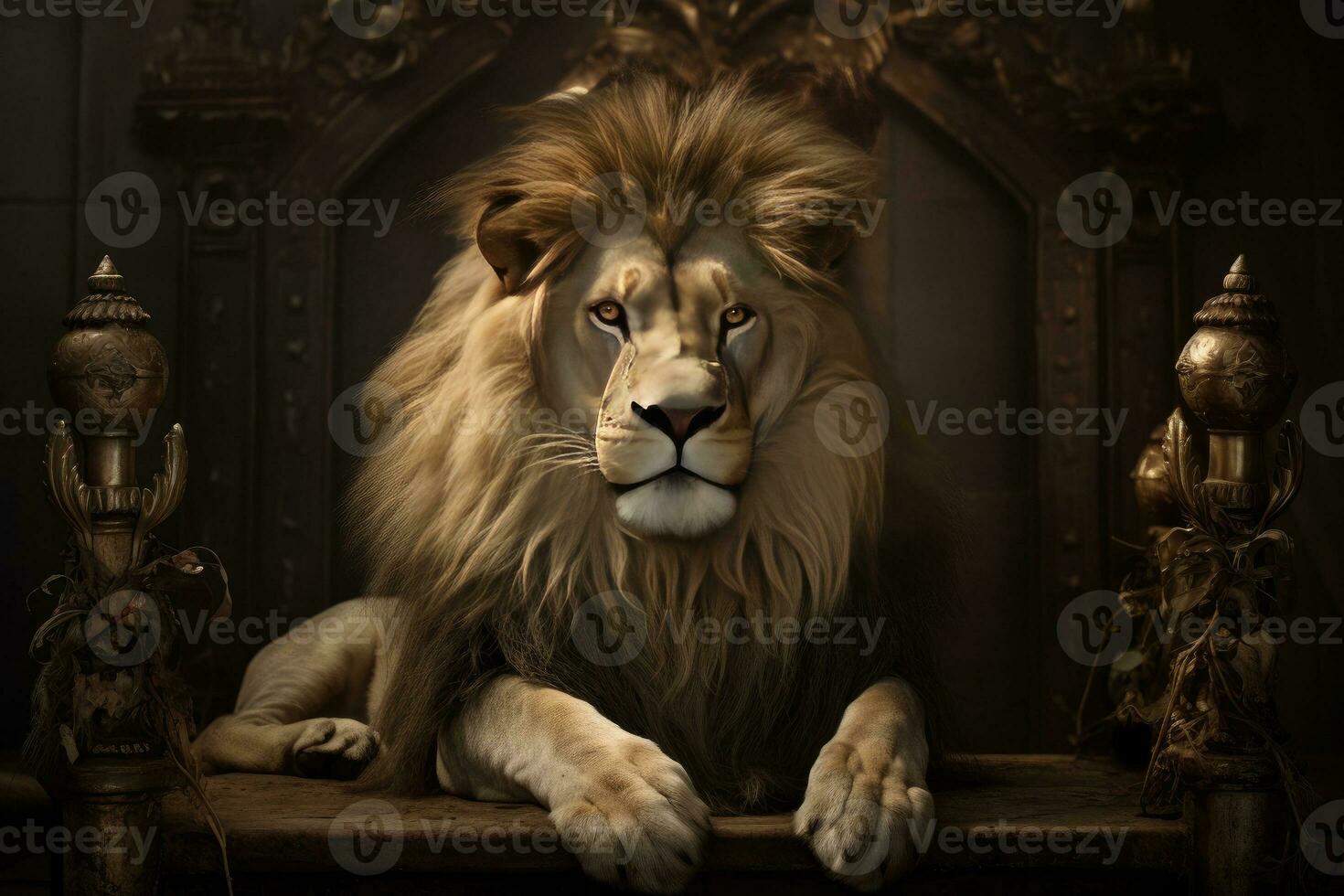 A Royal lion sitting on a throne. Generative ai photo