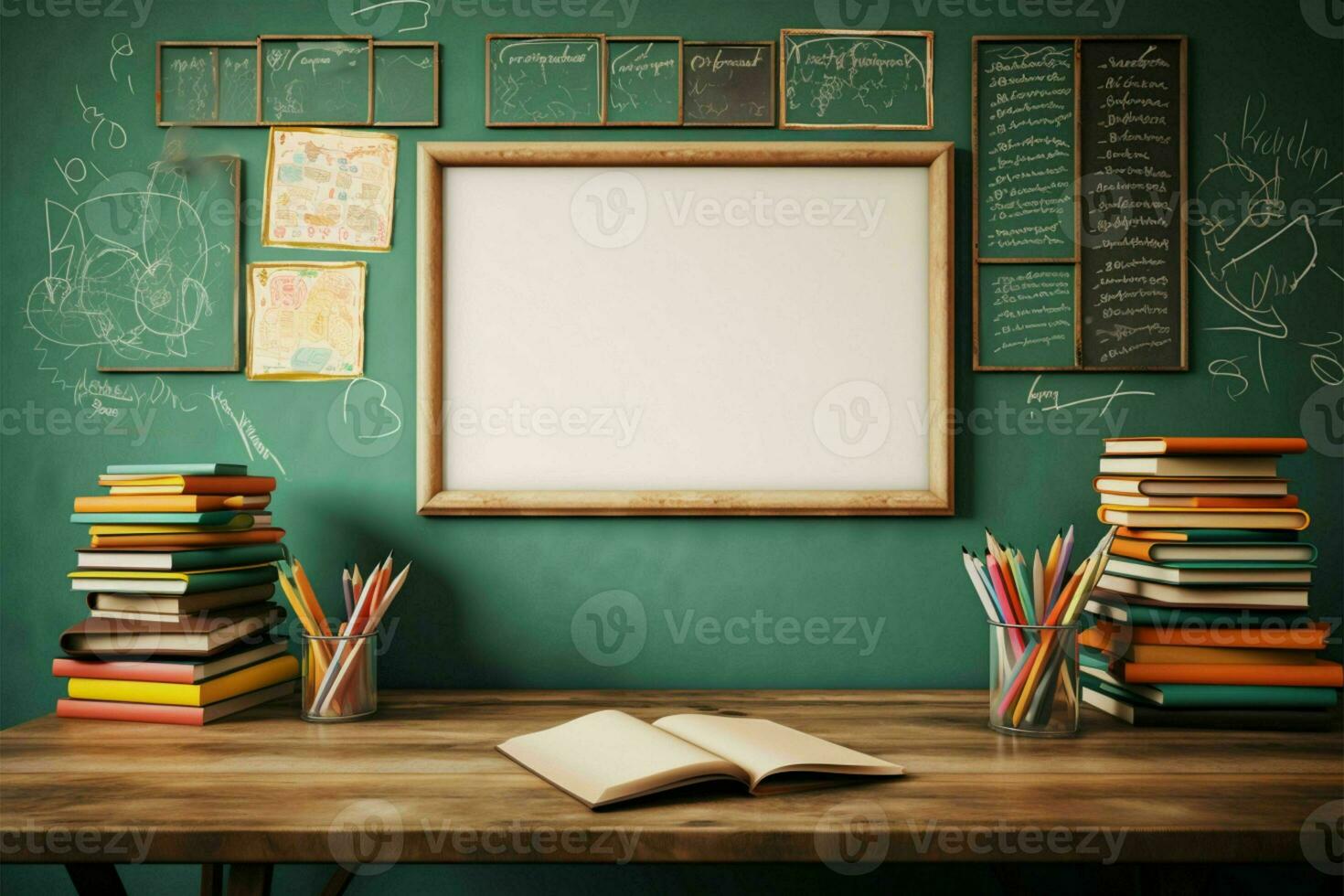 Classroom ambiance with a vacant photo frame, ready for memories AI Generated