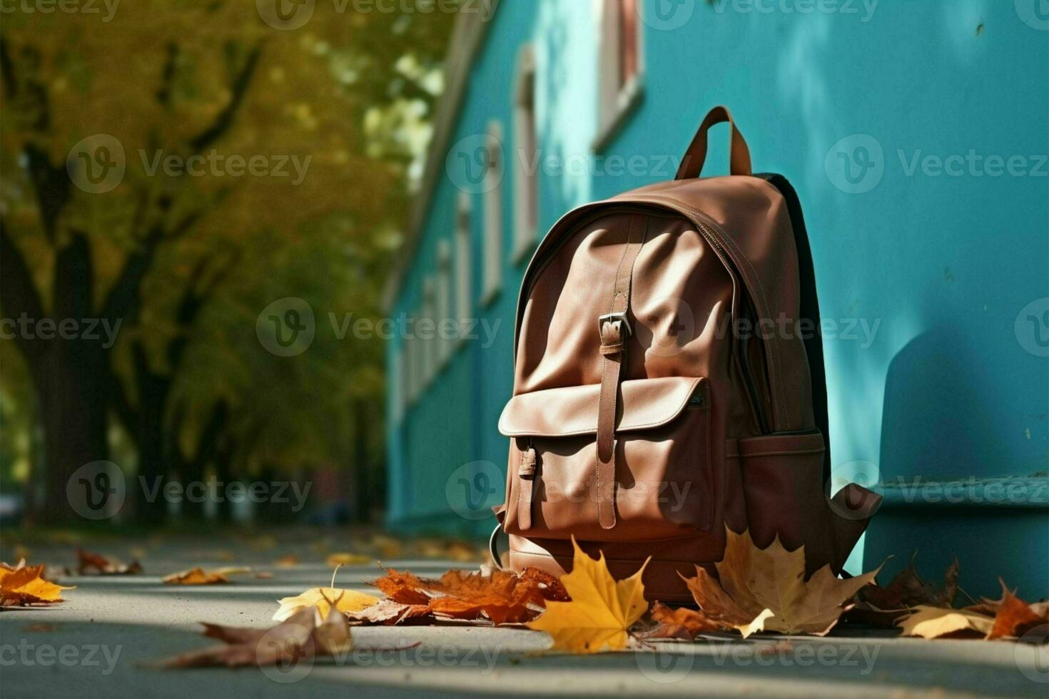 Back to school scene with a prominent school bag feature AI Generated photo