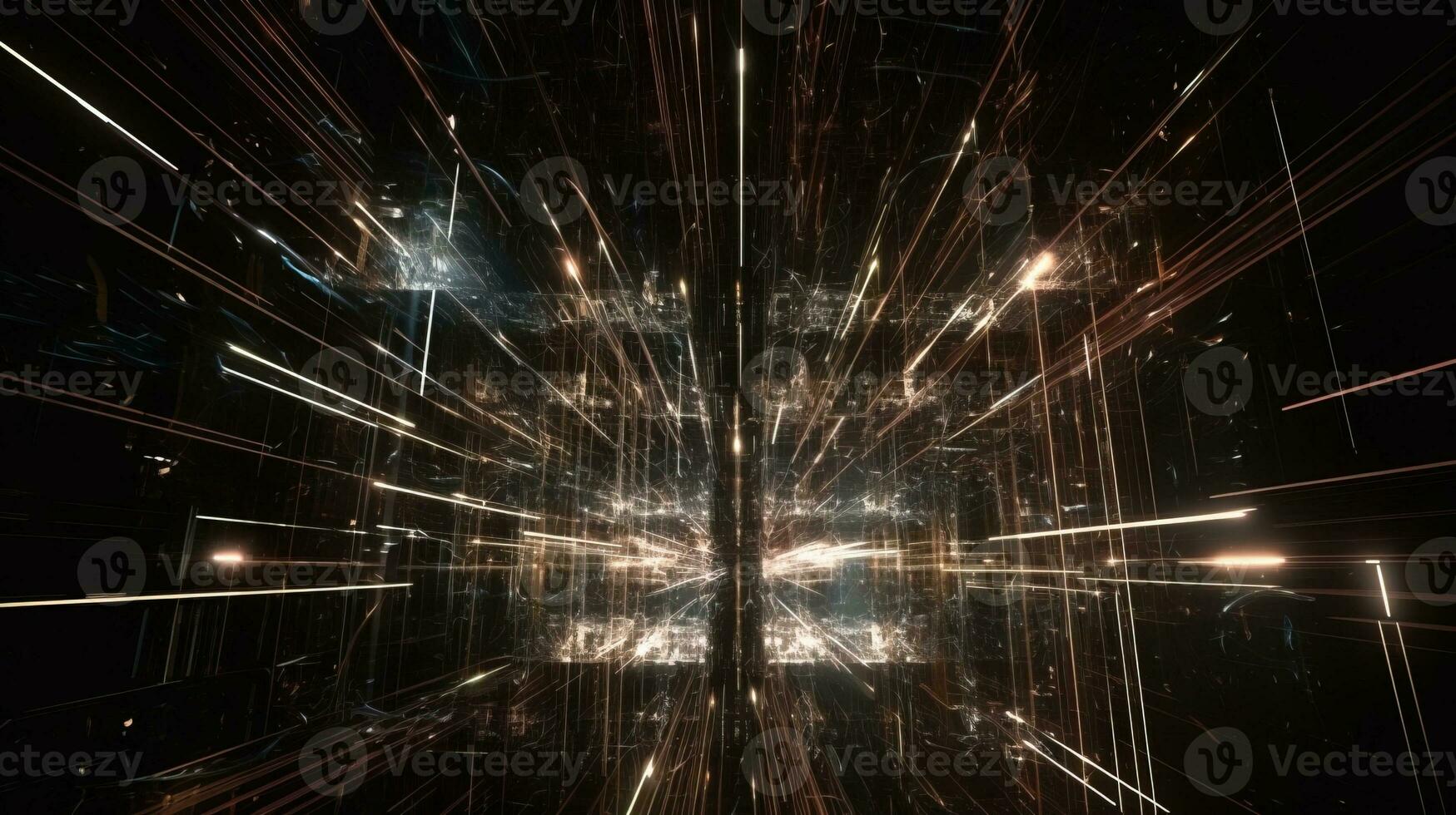 Quantum space explosion, colorful lines abstract scientific visualization, dark background. AI generated. photo