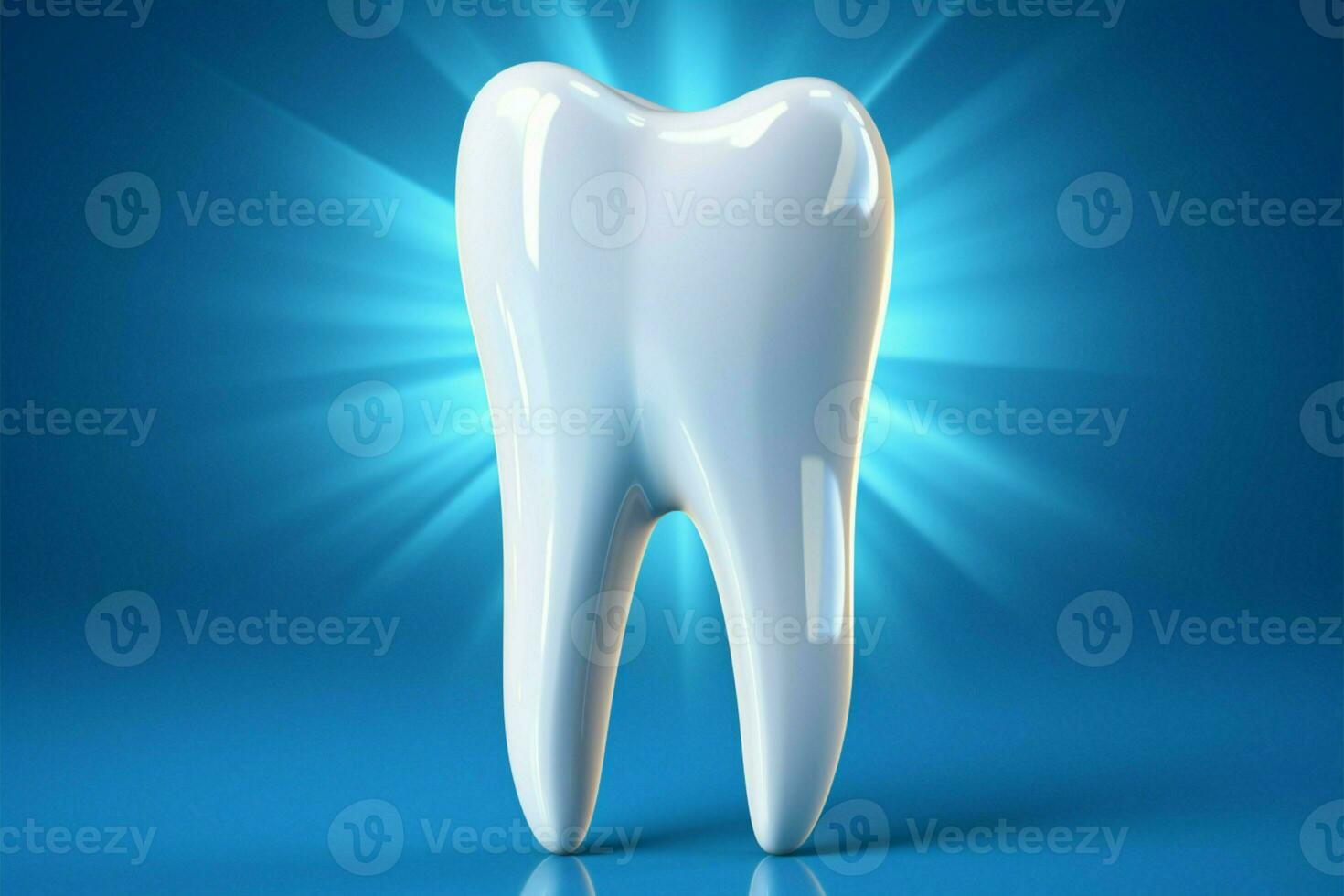 Luminous Ivory Tooth, Isolated on a vibrant blue background, gleaming AI Generated photo