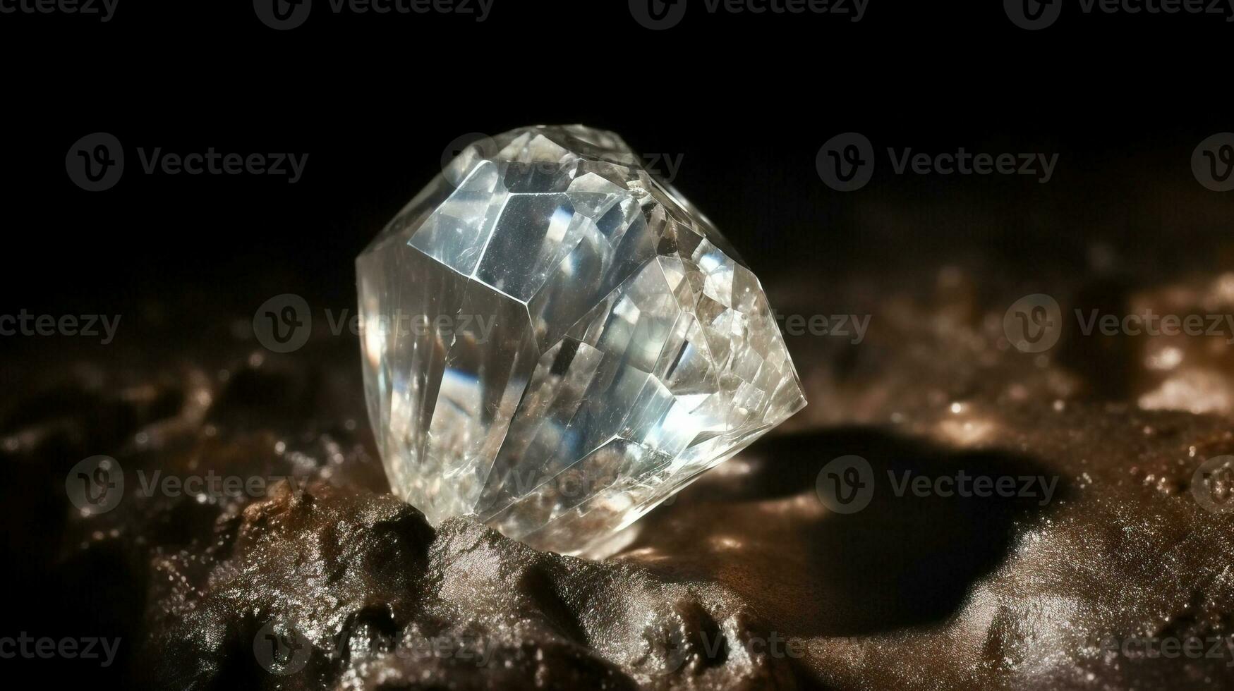 Diamond is rare precious natural geological stone on gradient background in low key, isolate. AI generated. photo