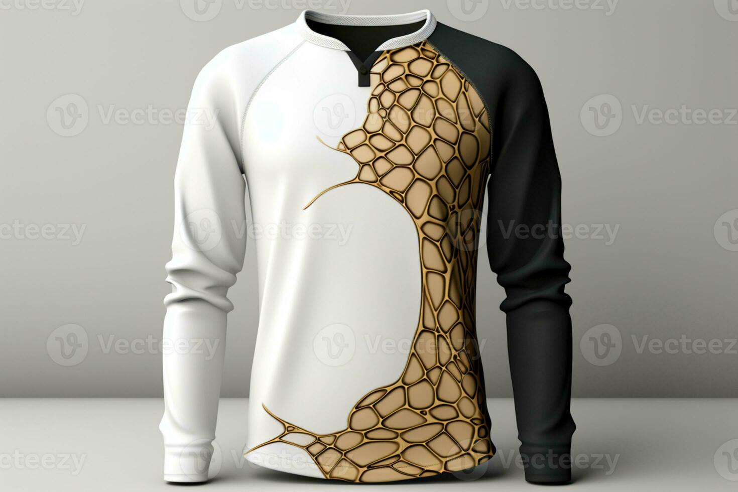 Monochrome men's raglan tee, 3D-rendered Modern style, clean cut AI Generated photo