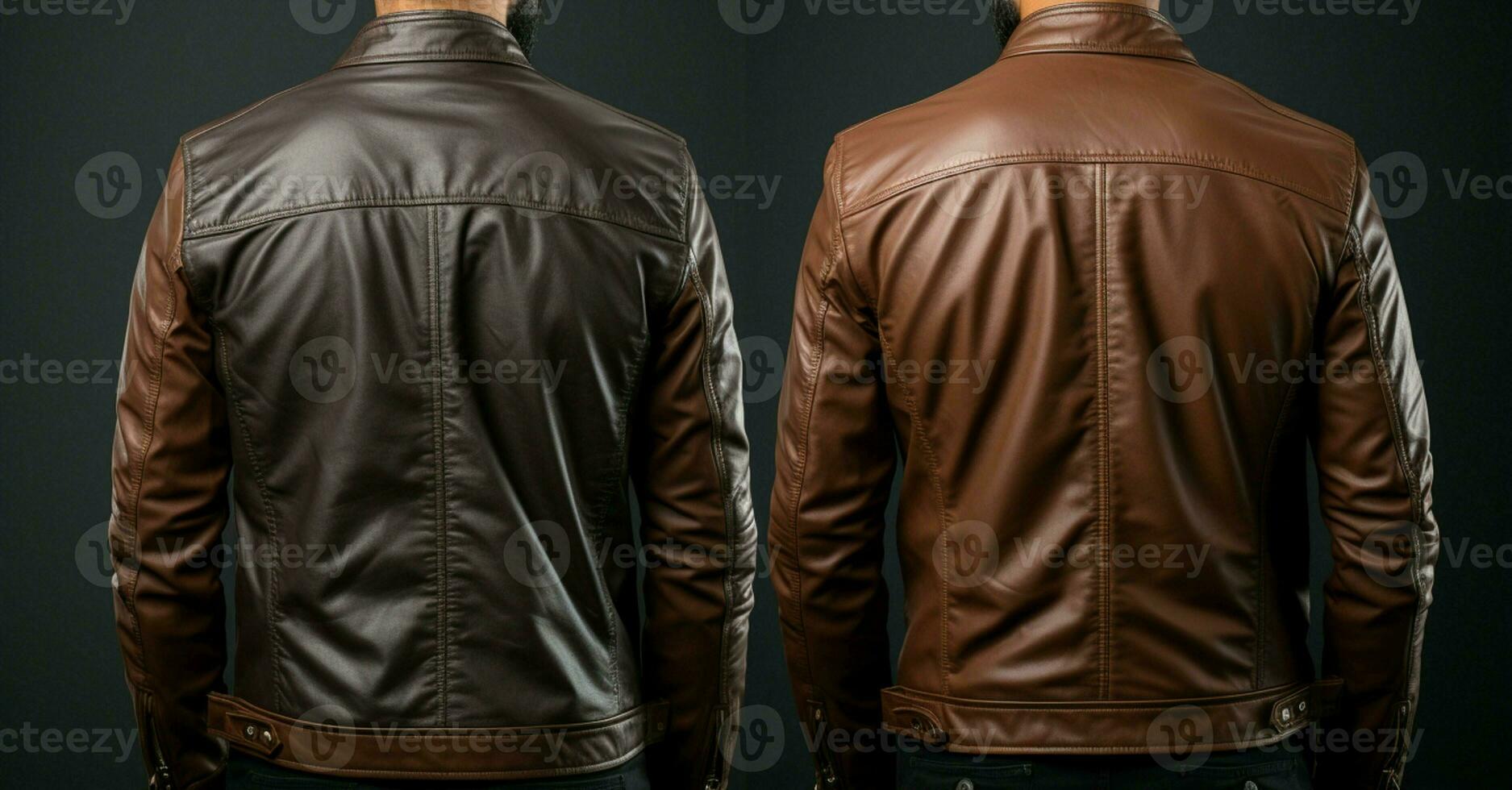 Asian male model, front and back view of blank leather jacket AI Generated photo