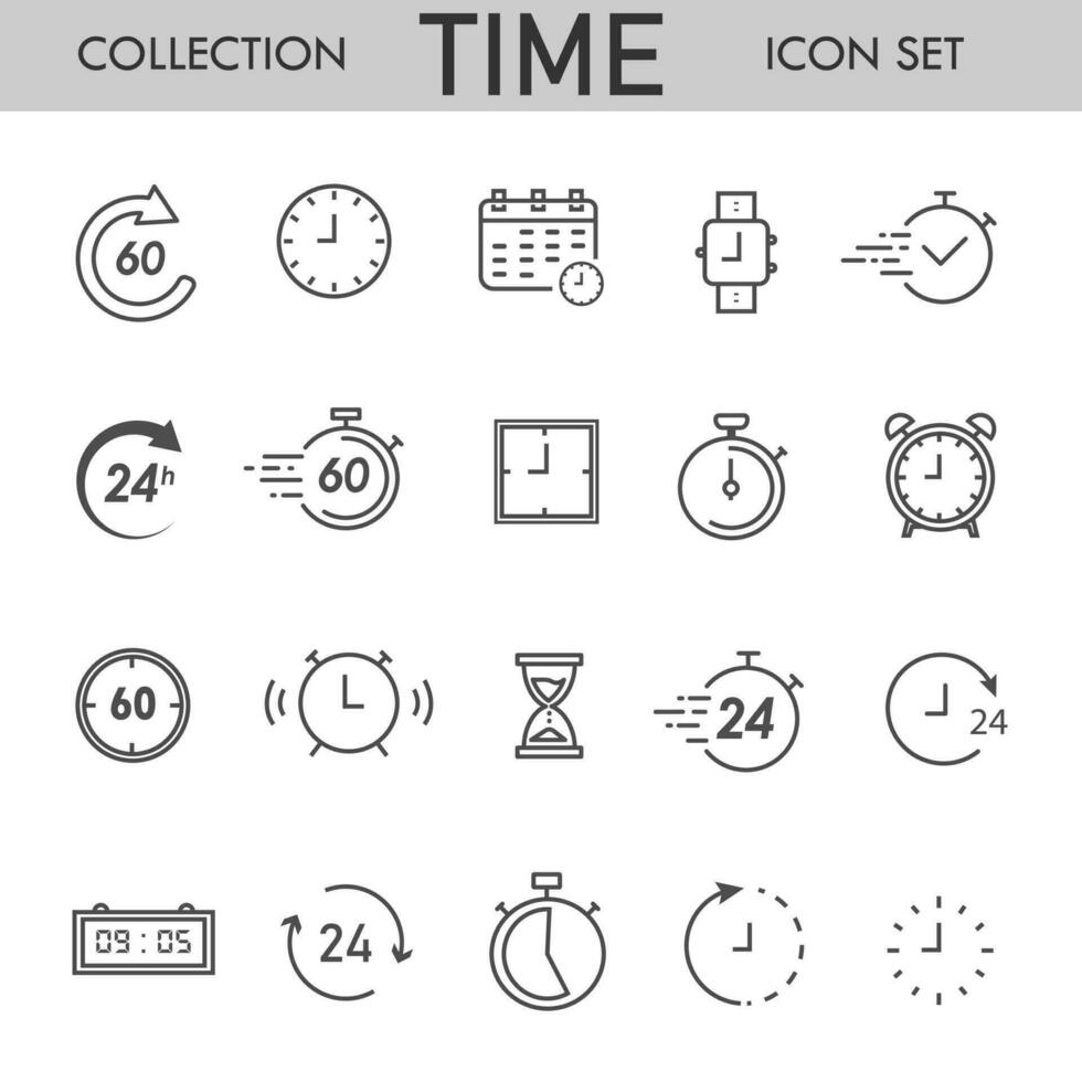 reloj y hora conjunto iconos aislado editable sencillo vector ilustración.