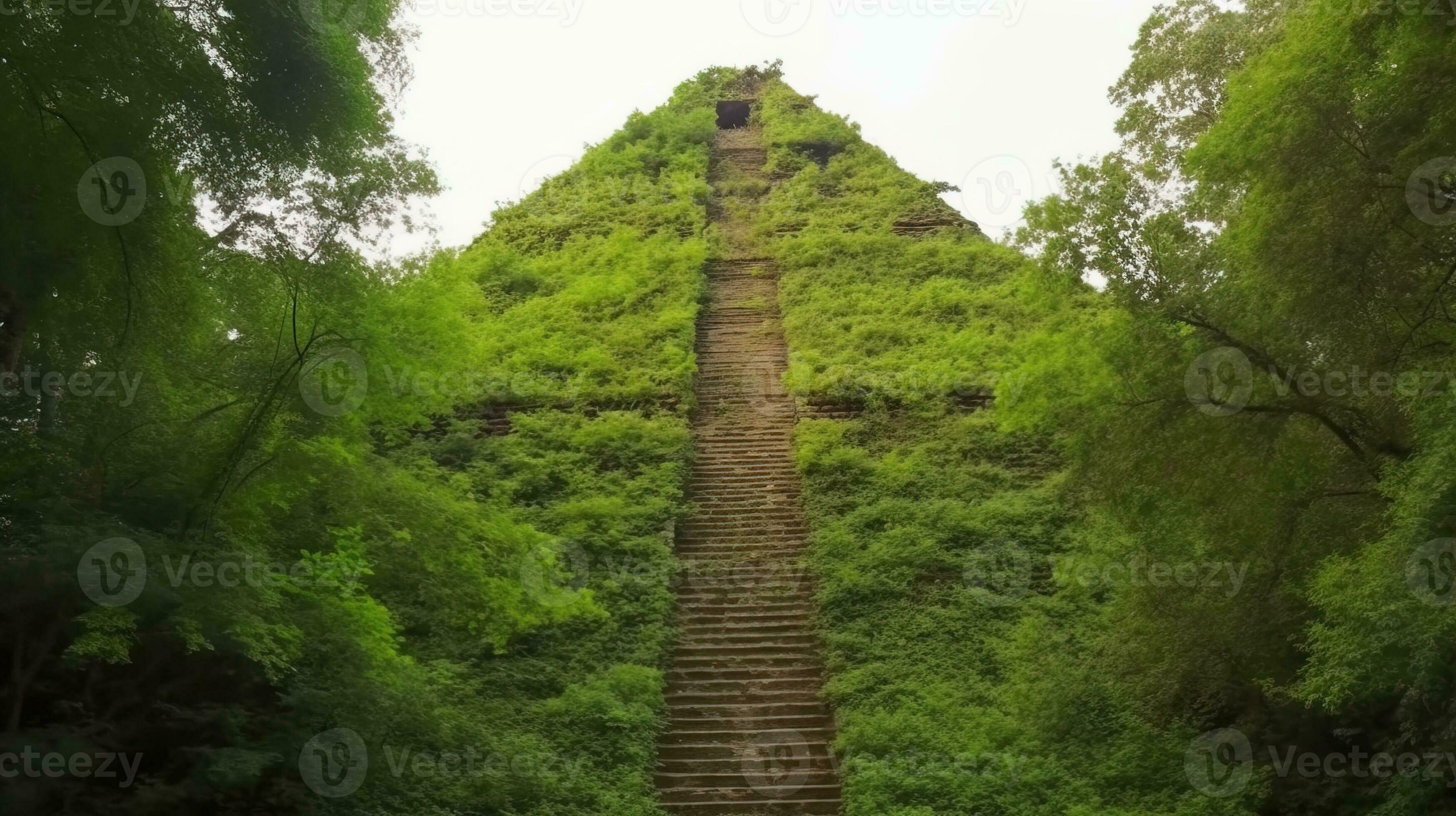 Futuristic concept of saving Egyptian pyramid in dense jungle